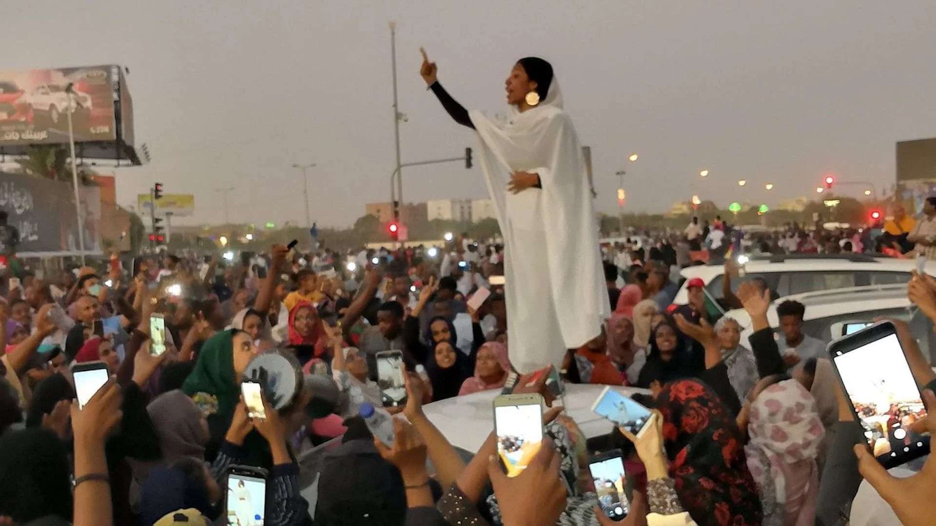 Images of 22-year-old Alaa Salah at an April 8 protest in Khartoum, Sudan, were shared widely on Sudanese social media. Taken by Lana Haroun