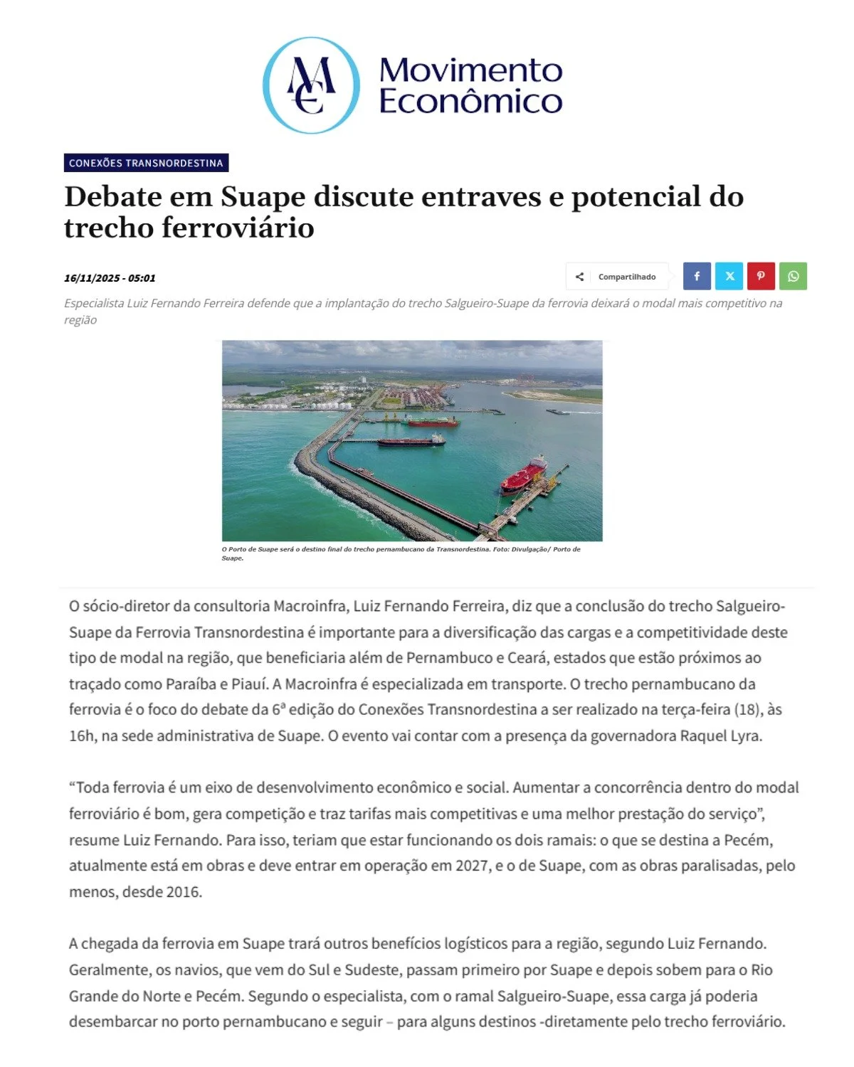 Debate em Suape discute entraves e potencial do trecho ferroviário