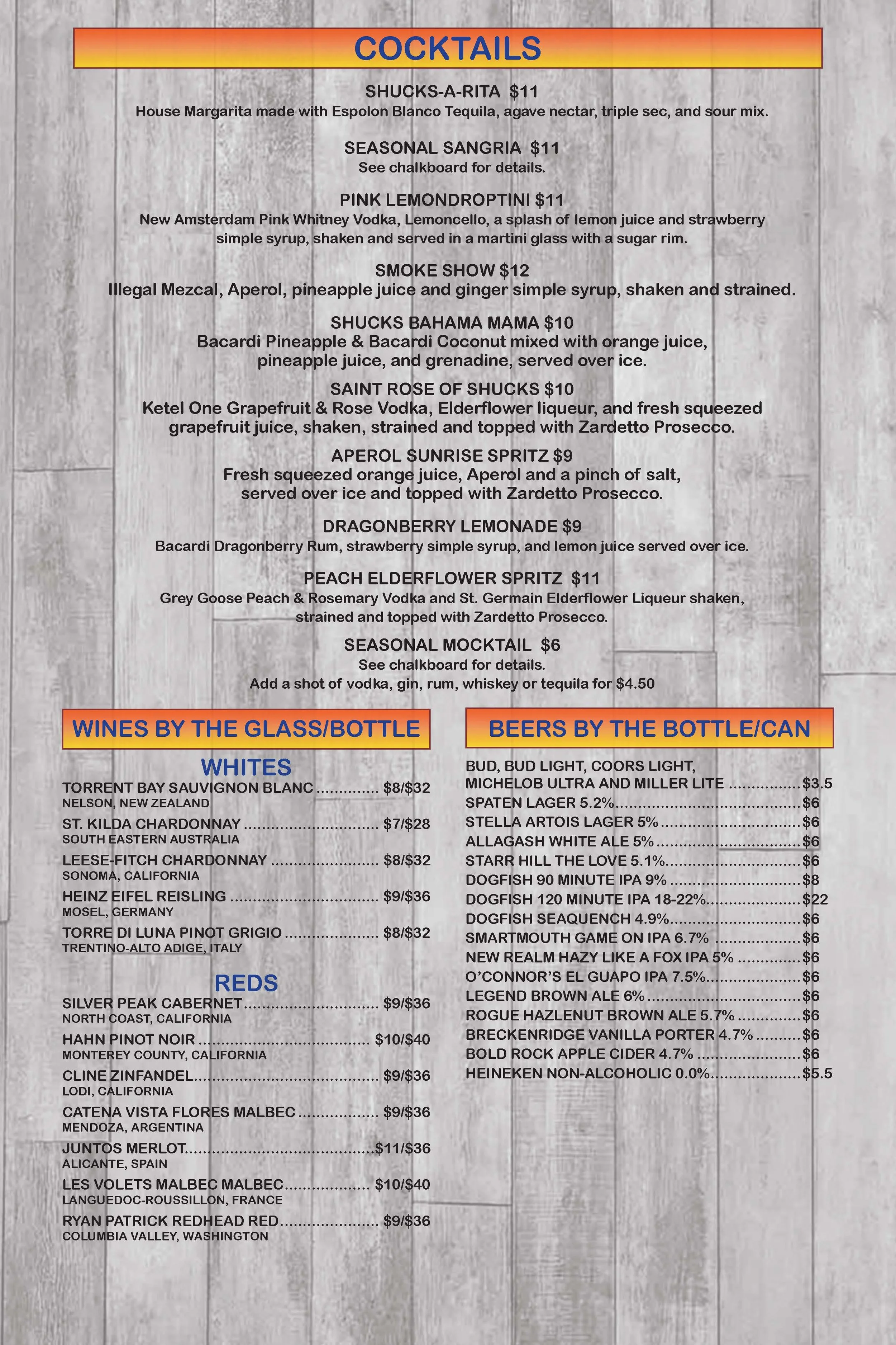 Aw Shucks Menu AW SHUCKS raw bar & grill