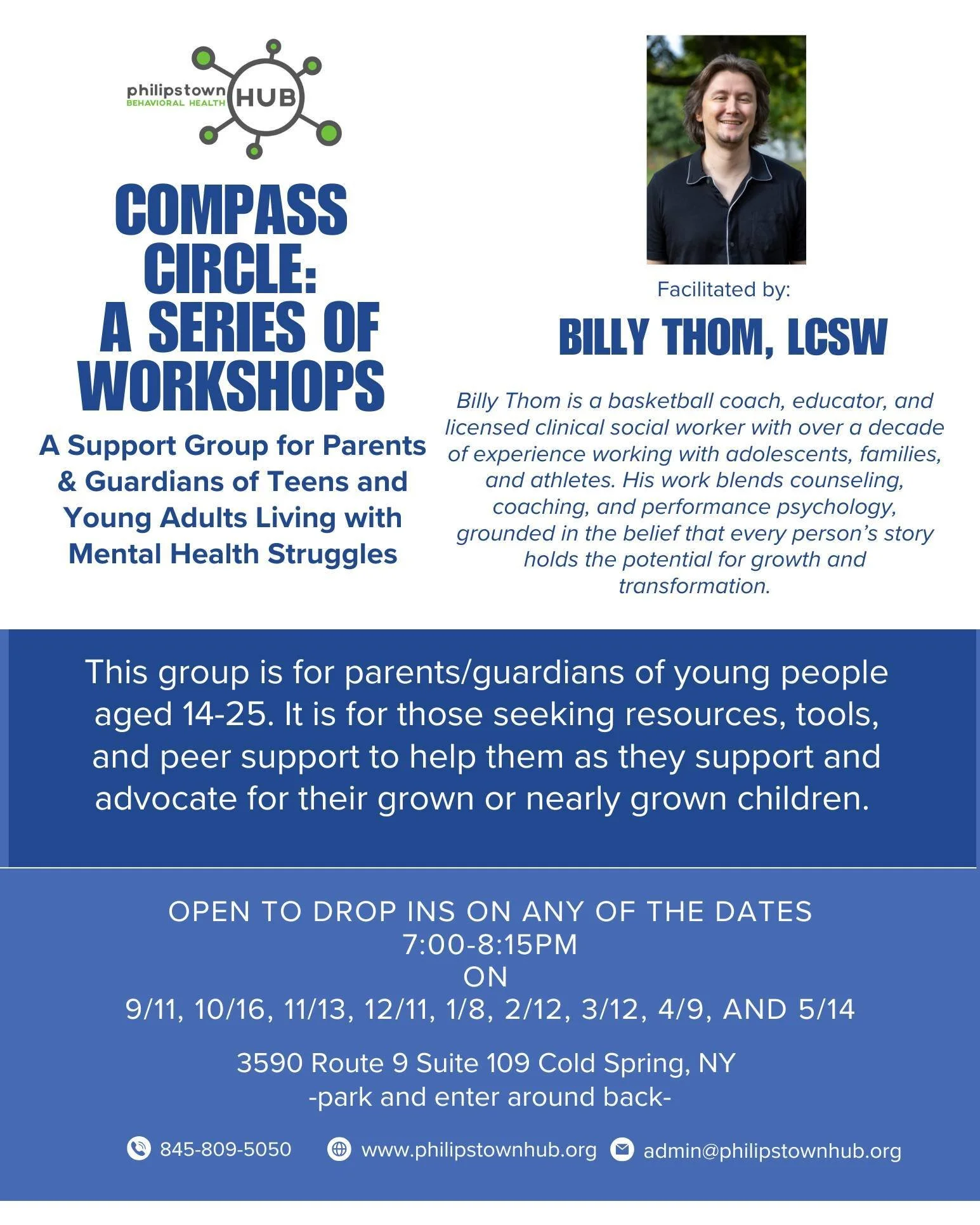 Compass Circle is TOMORROW! This group is for parents/guardians of young people aged 14-25. It is for those seeking resources, tools, and peer support to help them as they support and advocate for their grown or nearly grown children. 

Please contac