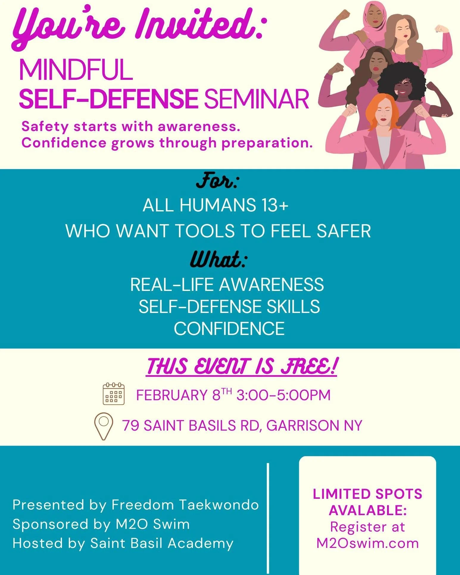 Reposting this FREE local mindful self-defense seminar. See flyer for details. Visit m2oswim.com to register! @m2oswim