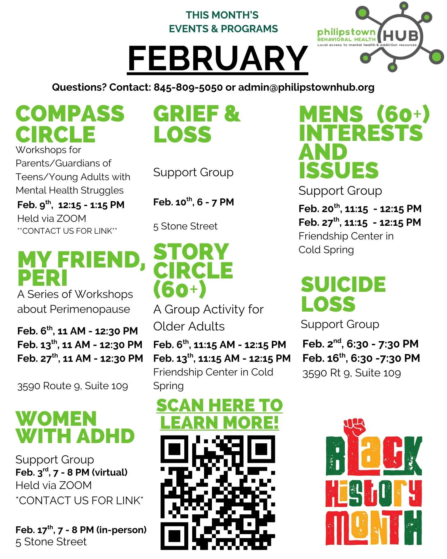 Swipe to see our February calendar and all of our group flyers! Two groups this month will be meeting on Zoom. Visit Philipstownhub.org/events and click on the group name to find the Zoom link.

This month, we&rsquo;re offering the following support 