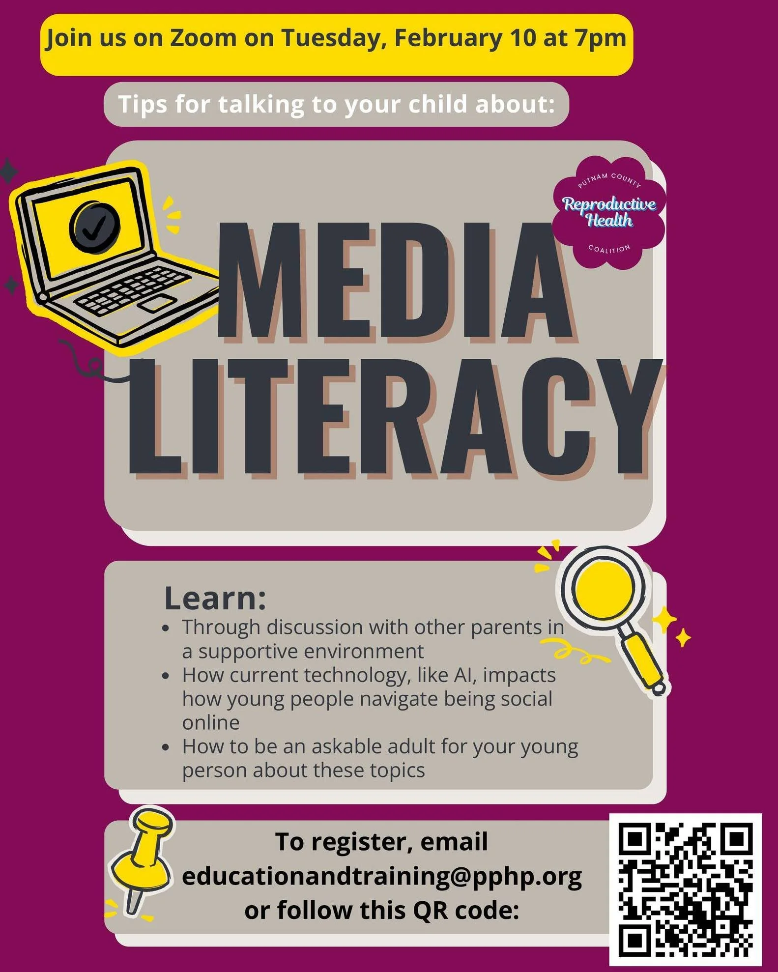 Sharing this free virtual education program hosted by the Putnam County Reproductive Health Coalition. Details are on the flyer!