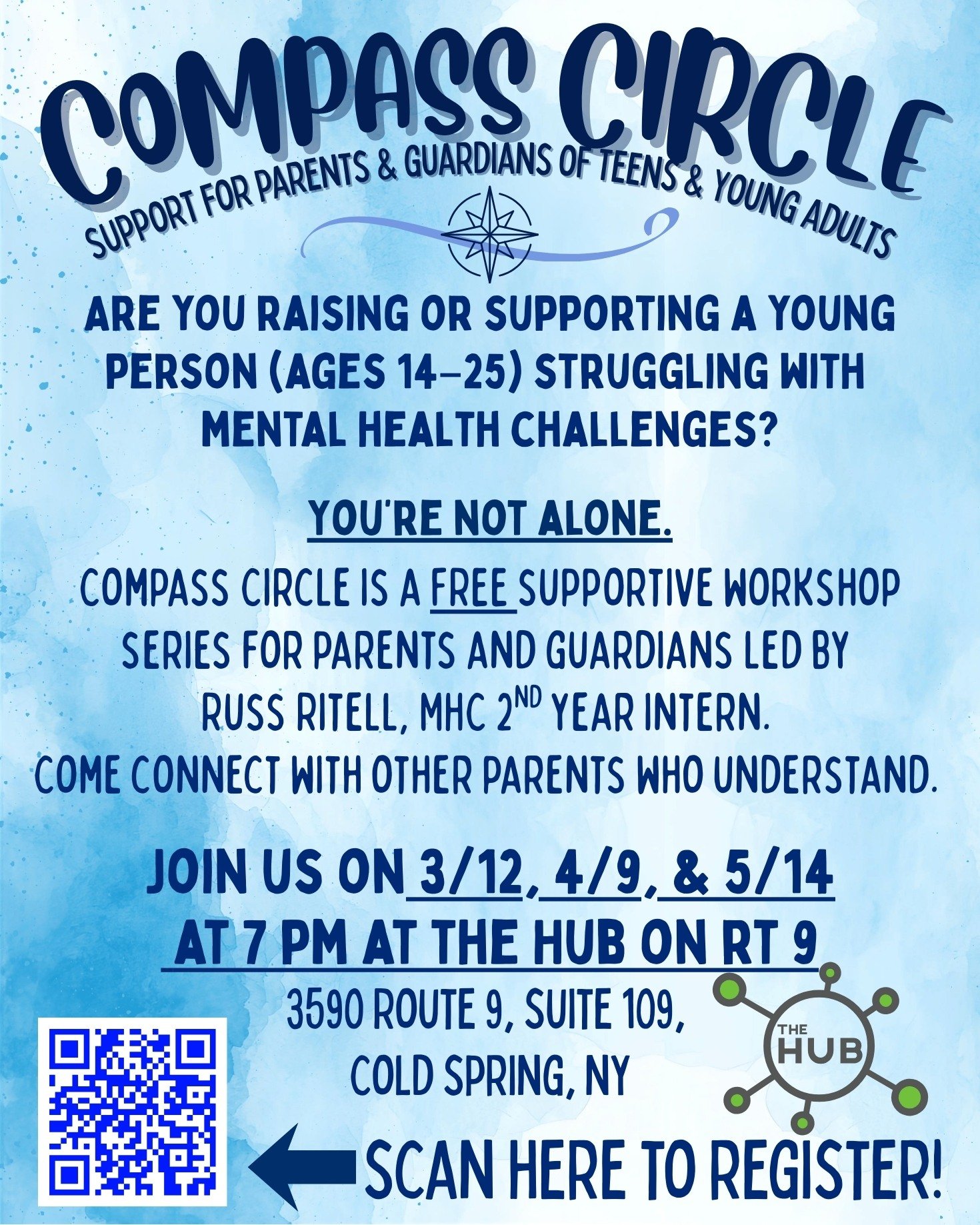 Compass Circle is this Thursday, March 12th! Join us at the Hub on Rt 9 (3590 Route 9, Suite 109) at 7 pm. Register today at compasscircle.eventbrite.com 
Contact admin@philipstownhub.org with any questions.