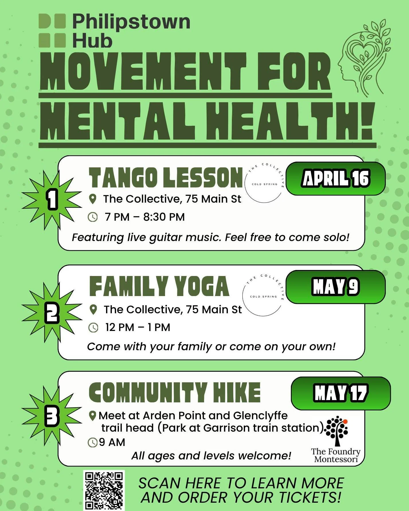 Introducing: Movement for Mental Health!  We are so excited to be running this three-part series this spring. 💚 To register for any of the events, visit www.philipstownhub.org/movement-for-mental-health or click the link in our Instagram bio! 

We a