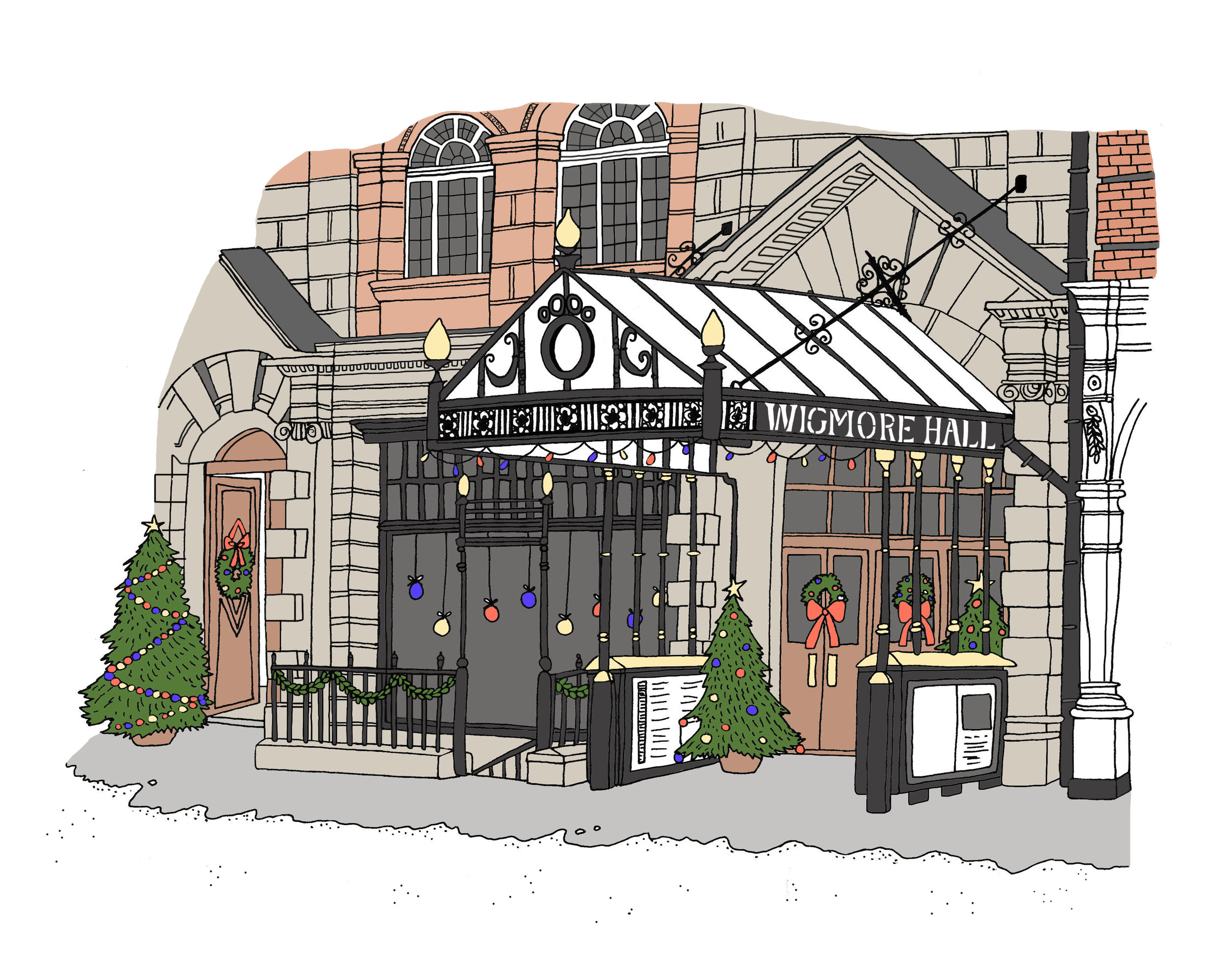 Illustration of Wigmore Music Hall for their company Christmas email send out, London. 