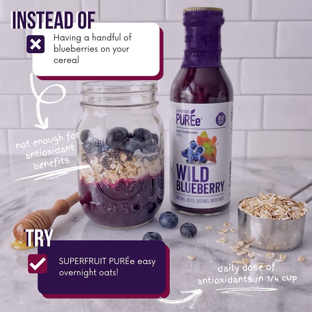 Out with the old, in with the blue! Blueberries&ndash;that is. 

Healthy breakfast doesn't have to be boring. Add our SUPERFRUIT PURÉe to anything! Up the anti on your fav overnight oats recipe and find more tricks here⬇️
www.superfruitpuree.ca/supe