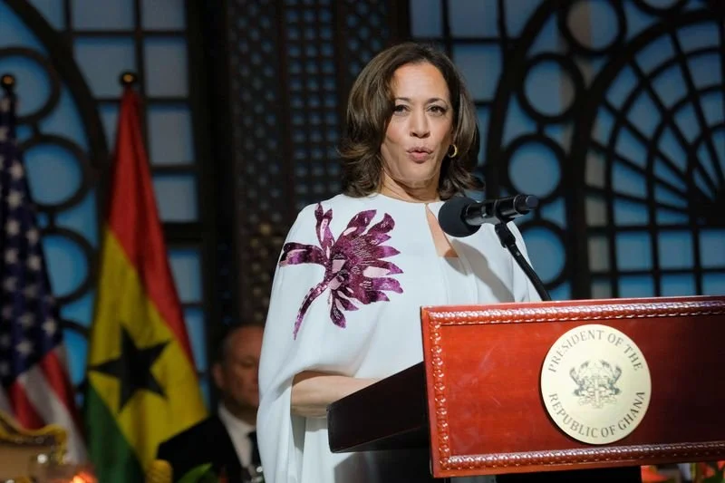 US VP Kamala Harris Delivers Speech at Blackstar Gate in Accra, Ghana