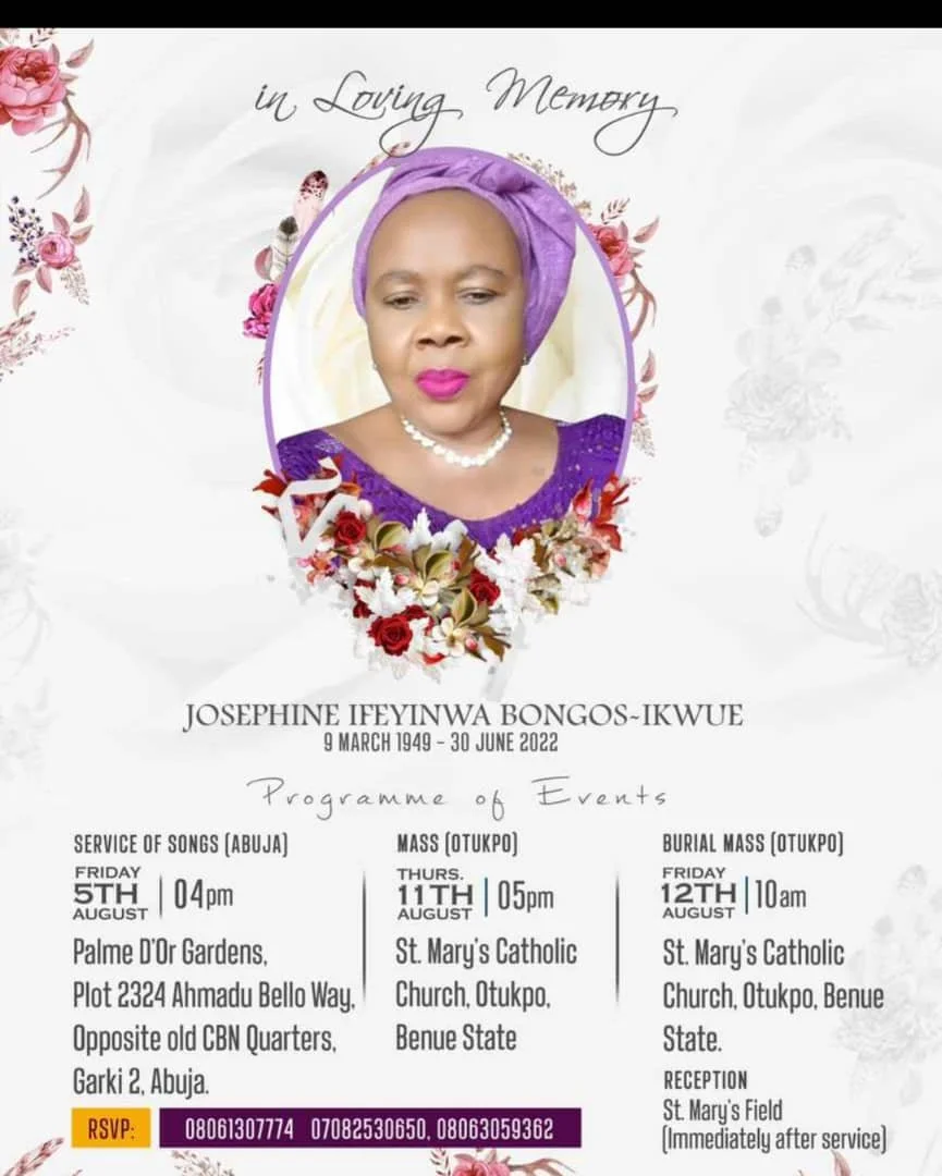  MRS. JOSEPHINE BONGOS-IKWUE  Mourning A Generous Giver