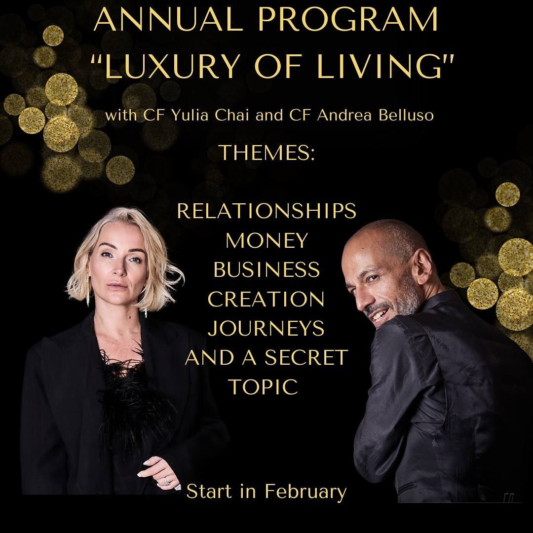 🗝️ANNUAL CLUB LUXURY OF LIVING🗝️with CF Yulia Chai and CF Andrea Belluso

START in February 💥

CLUB TOPICS:
⚜️Relationships
⚜️Money
⚜️Business
⚜️Creations
⚜️Travel
⚜️And a secret topic 🤫

1 broadcast once every 2 weeks📲

What gift could a year i