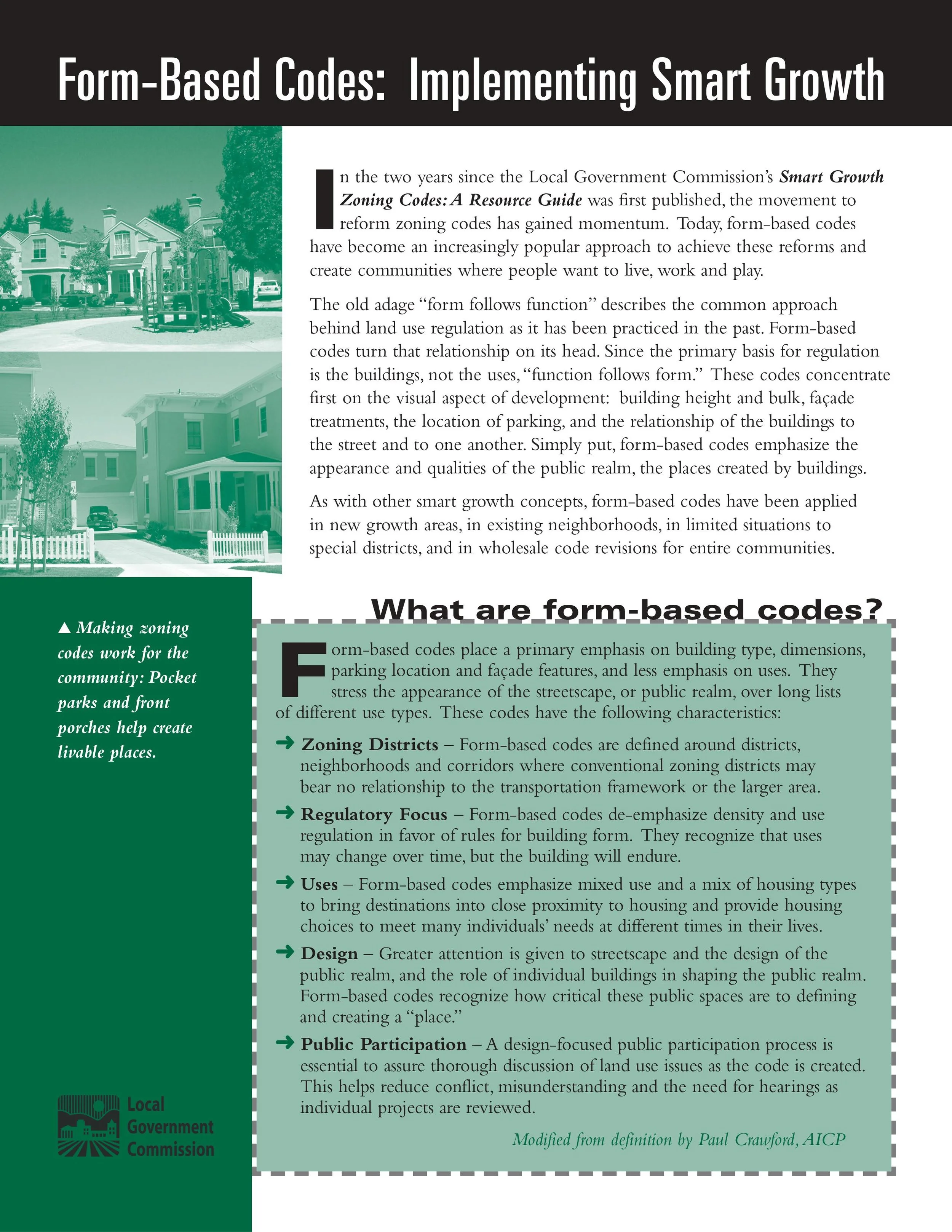 Form Based Code System Form-Based Codes: Implementing Smart Growth — Poncey-Highland