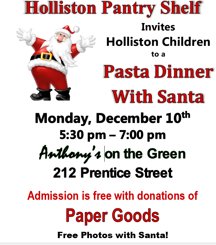 Pasta Dinner With Santa Holliston Pantry Shelf