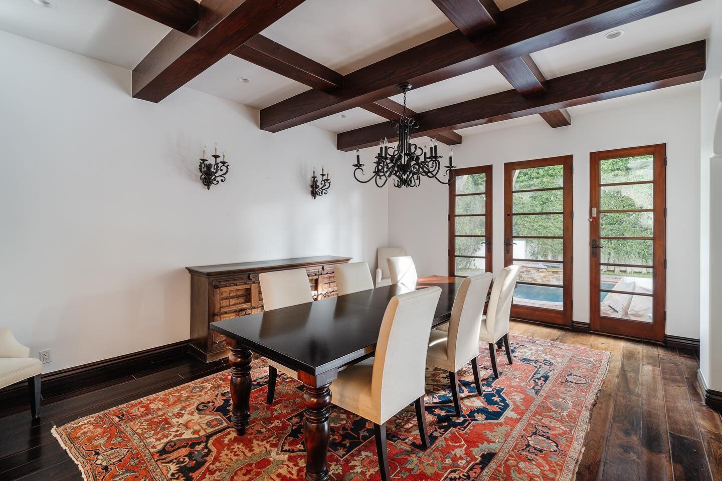 NEW PRICE | 6620 Lindenhurst Ave, Los Angeles 90048 | 4 bedroom, 4 bath luxury Spanish home in Beverly Grove! Soaring beamed ceilings, dark wood floors, and French doors that lead out to a sparking pool and spa! High end finishes throughout! Near the