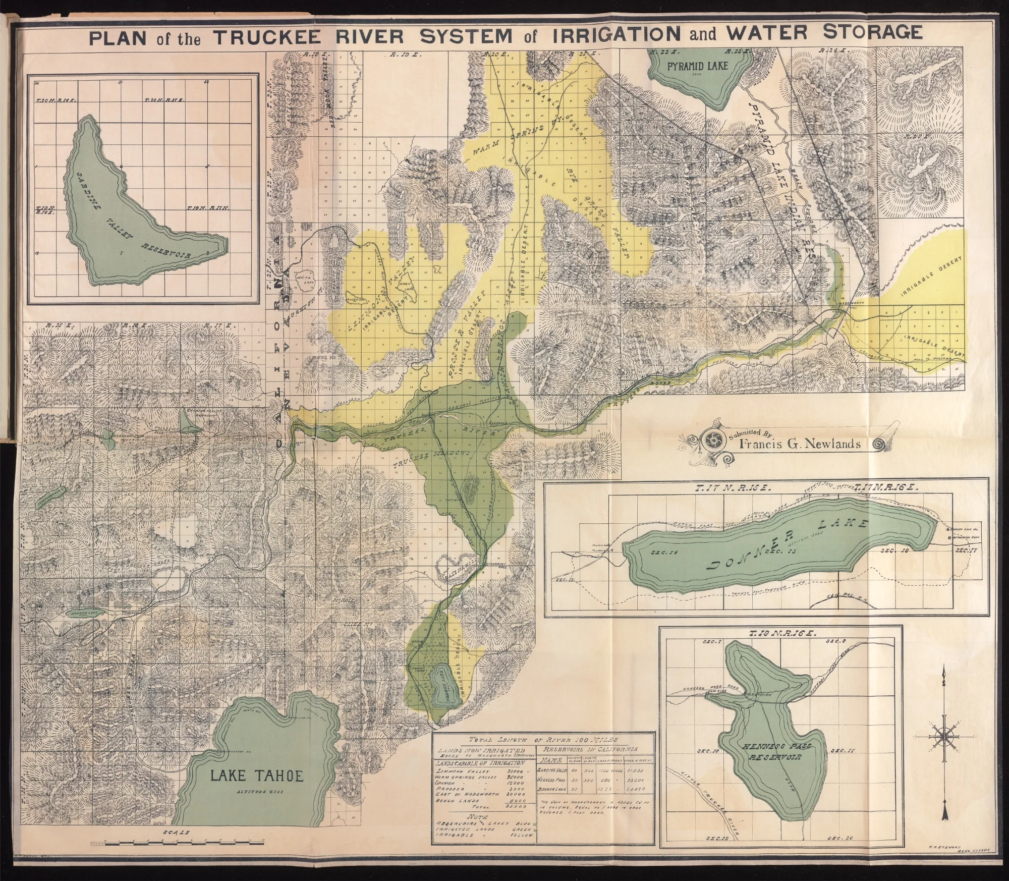 Figure 8.6: A detailed map of Newlands’ proposed Truckee project. The map is witness to the personal time that Newlands himself spent surveying the Truckee and imagining what an ideal irrigation project would look like. Newlands’ daughter Janet told…