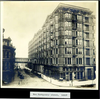 Figure 4.5 : Palace Hotel &amp; Grand Hotel. San Francisco 1880s. Sharon owned both. The second-floor, covered passageway is rich in local lore. Allegedly, businessmen had meetings in the more lavish Palace Hotel and stashed women in the simpler Gra…