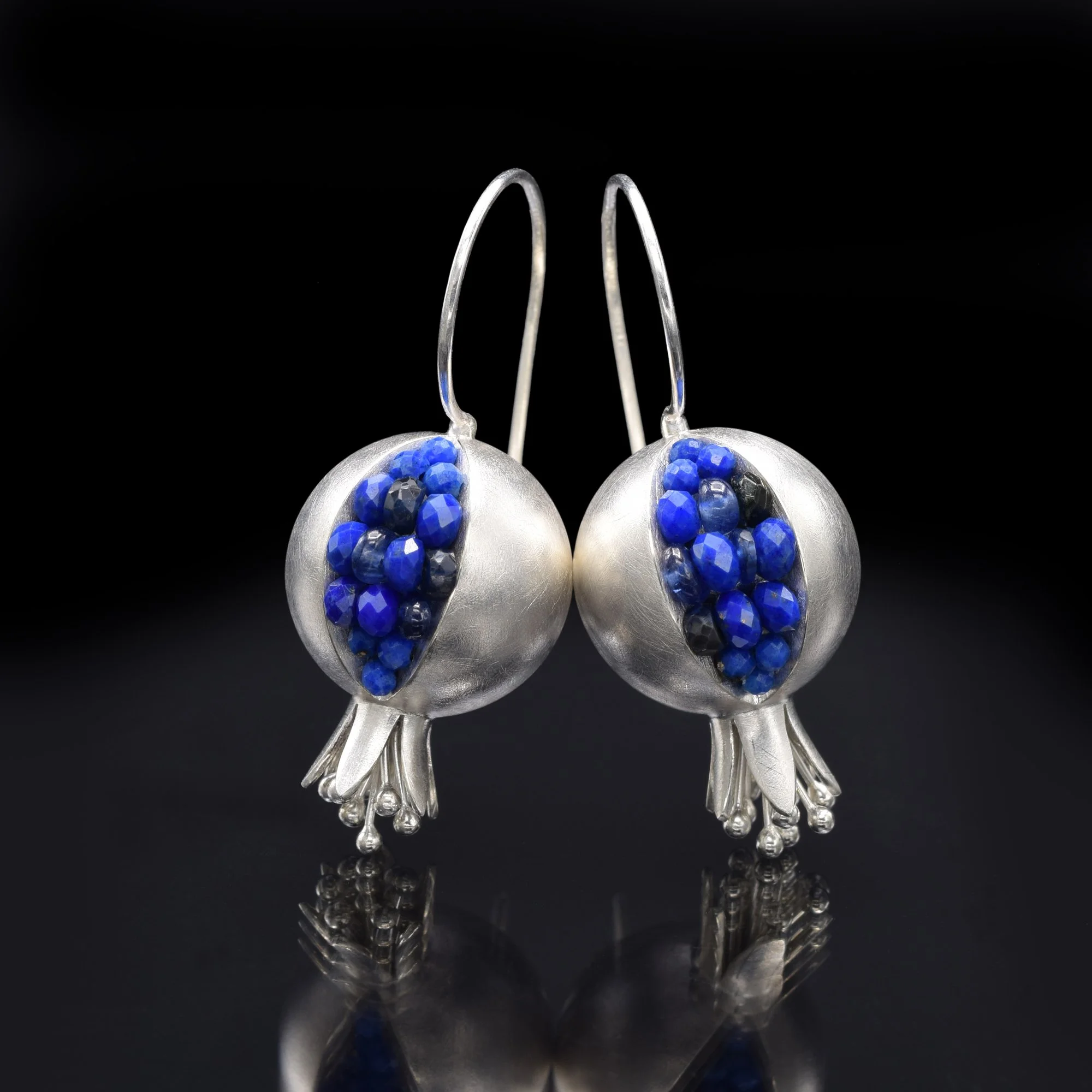 Pomegranate Earrings | Silver Lapis Lazuli Blue Sapphire Silver  Pomegranate Earrings | Made to Order