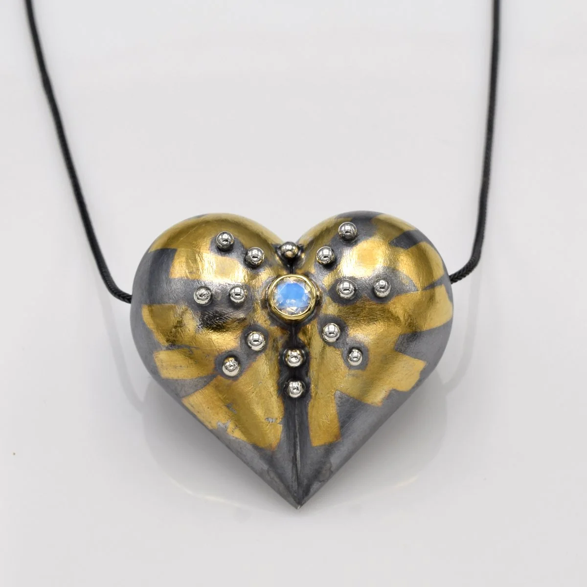 Heart Necklace in silver gold and moonstone