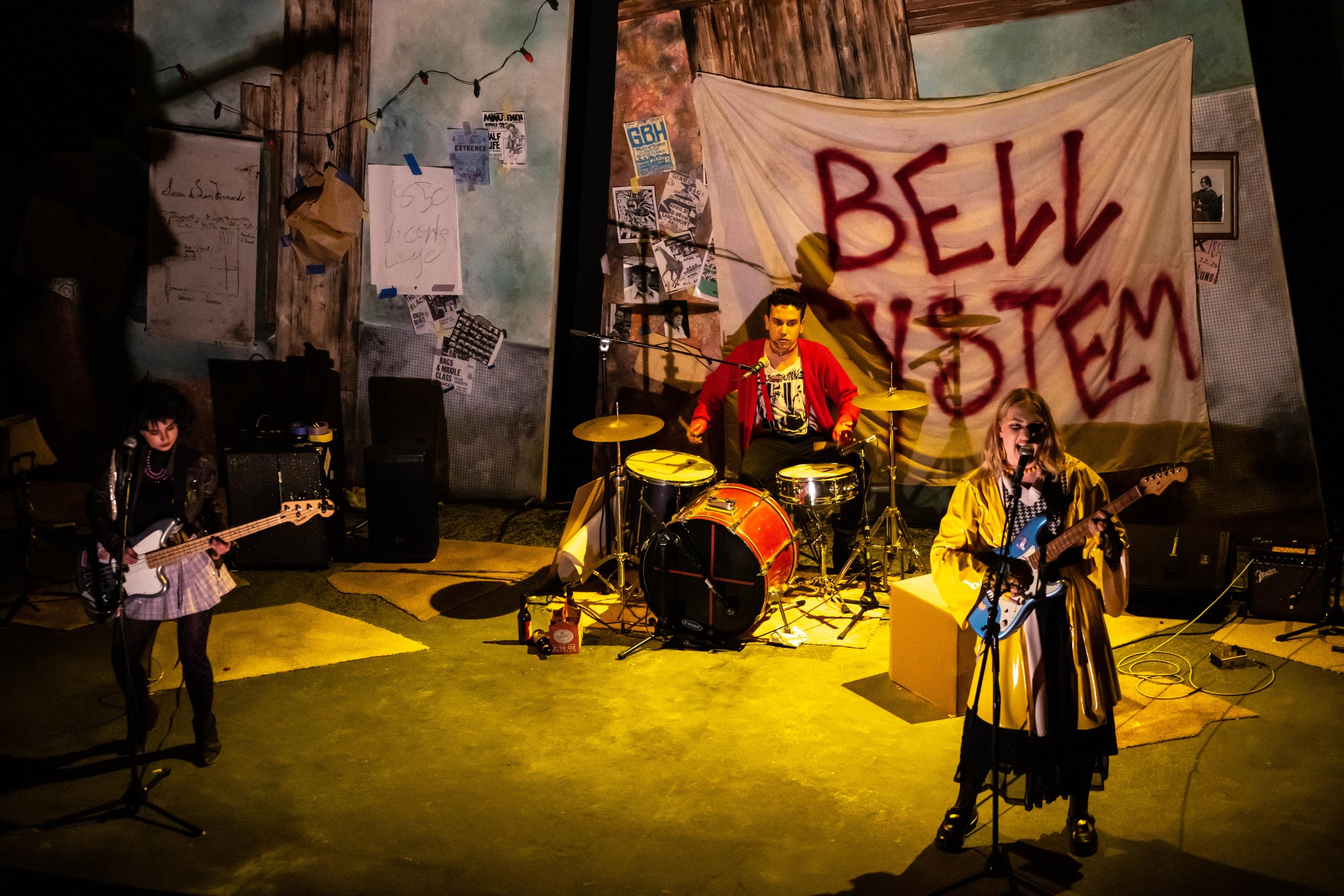  The trio performs as the band Bell System; (l-r) Giselle Etessami as "Kat," Isaac Cruz as "Manny" and Karis Brizendine as "Noreen." Photo Credit: Rob Aft 