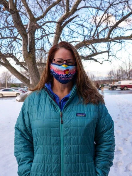 Serena Peck outside of the Georgia School in Georgia, Vermont after dropping off her mail-in ballot at the polls on Tuesday morning. (Brooke McKeen/Community News Service)