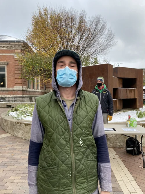 Aaron Dellacroce, 31, after casting his ballot at the Fletcher Free Library. (Sarah Freedman/Community News Service)