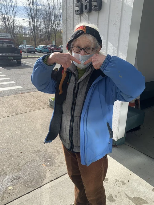 Local artist Beth Haggart votes for Joe Biden at Burlington’s Ward 5 polling location. (Meredith Rathburn/Community News Service)