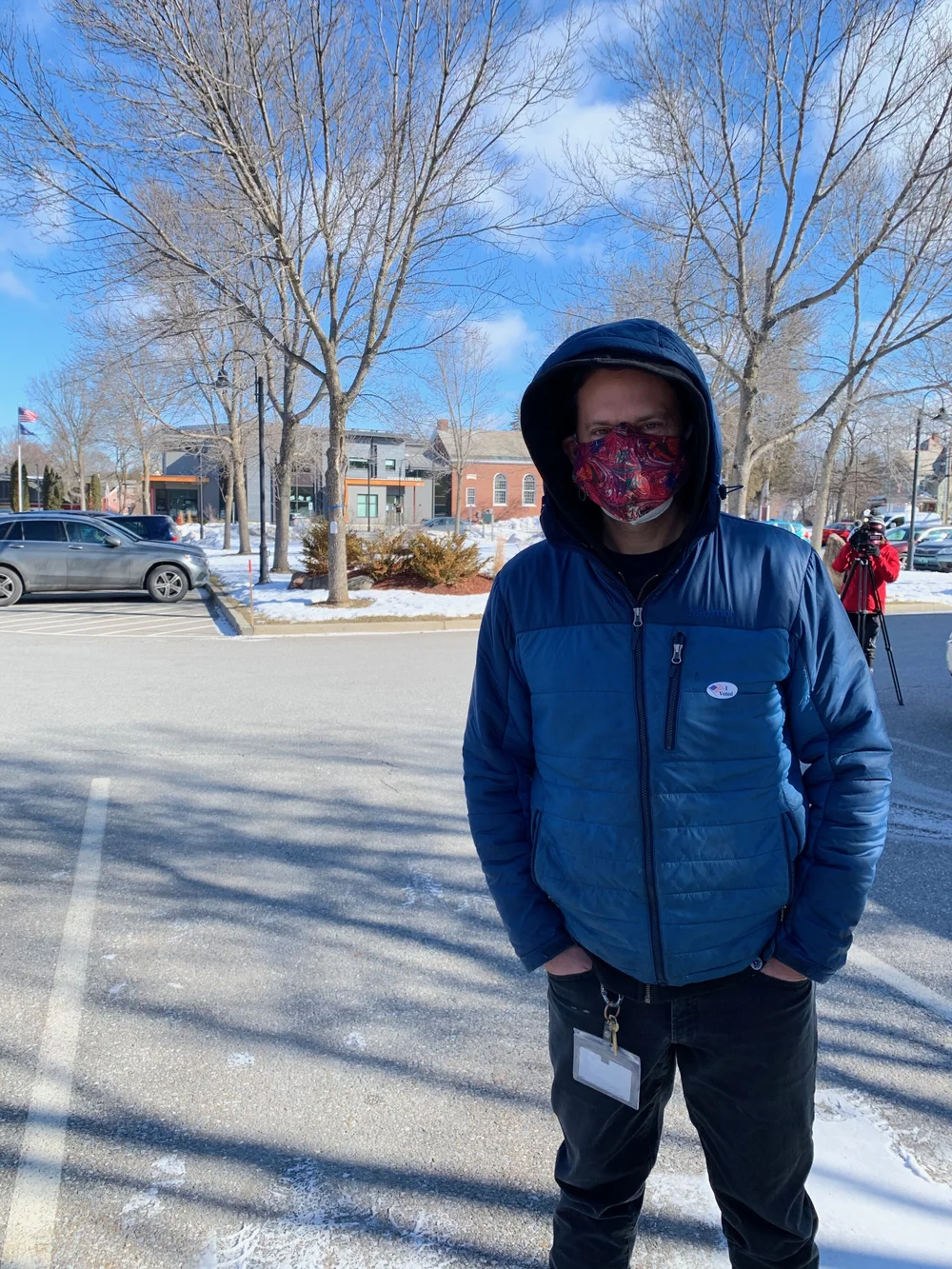 Jeffrey Novak, 43, outside the Shelburne Town Gym after voting. (Rowan Hawthorne/Community News Service)