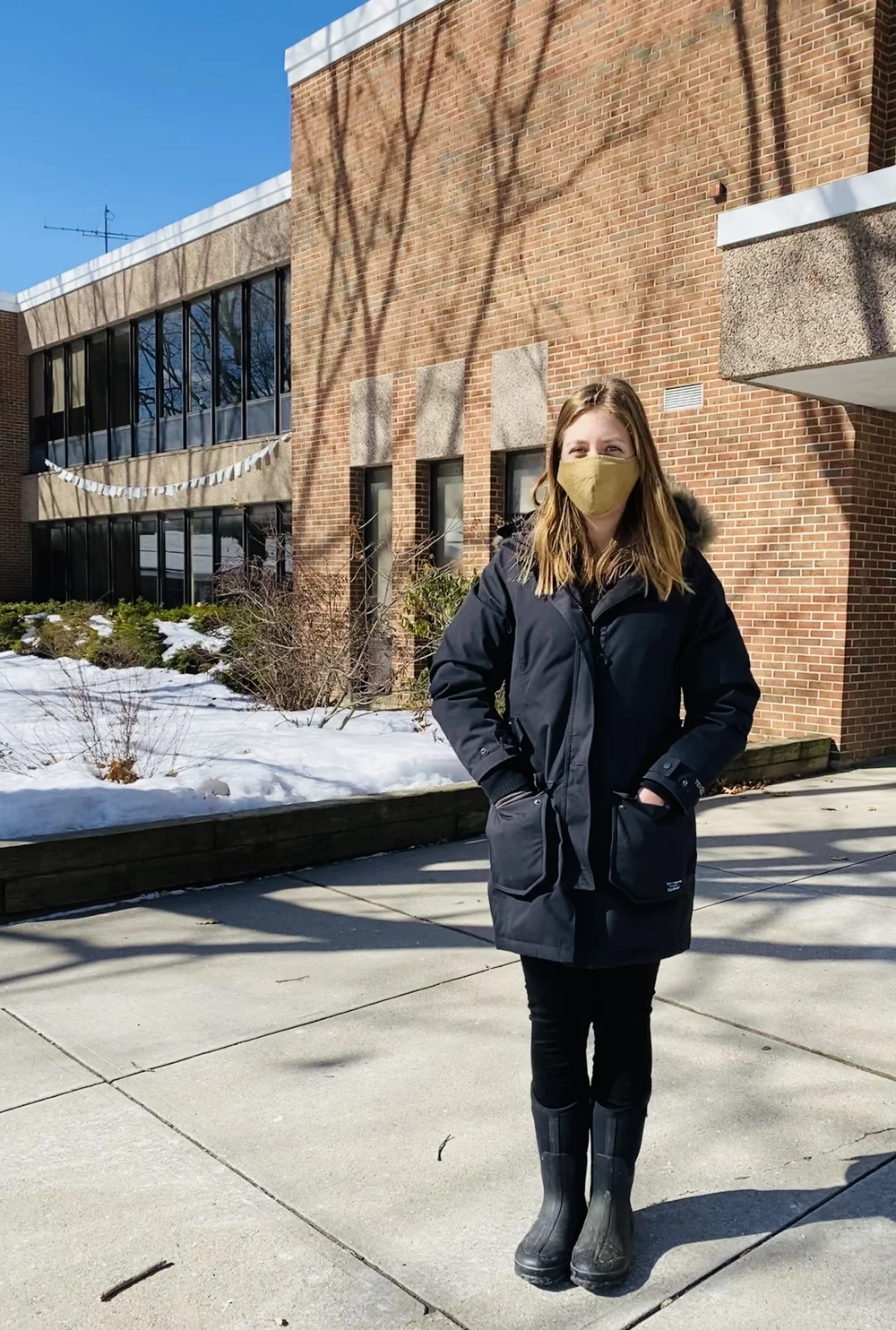 Kelsey Welborn, 27, outside of the polling place at Camel’s Hump Middle School in Richmond. (Emily Shedd/Community News Service)