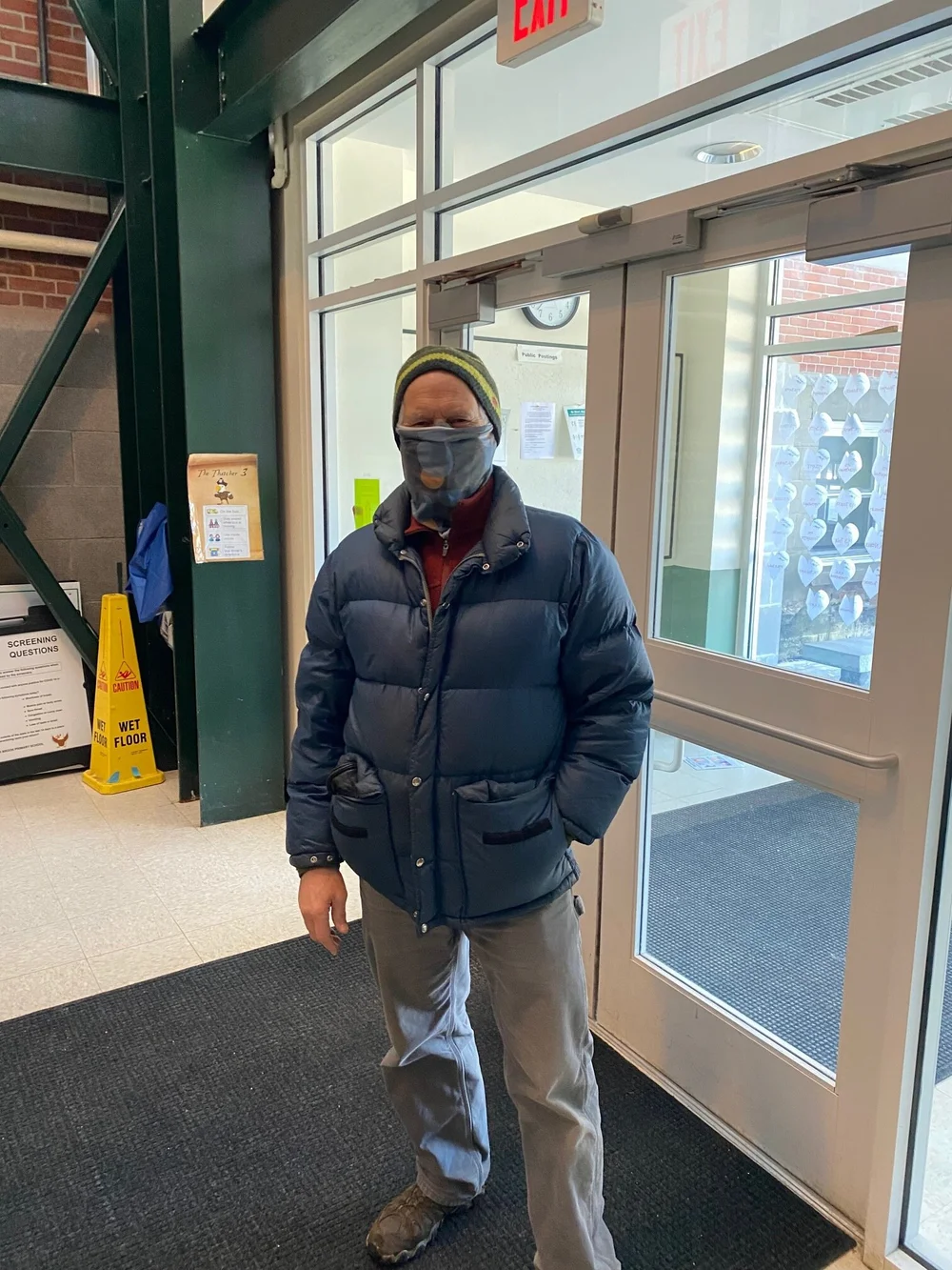 Jon Williams, 69, leaves Thatcher Brook after voting on Town Meeting Day. (Kris Nine/Community News Service)