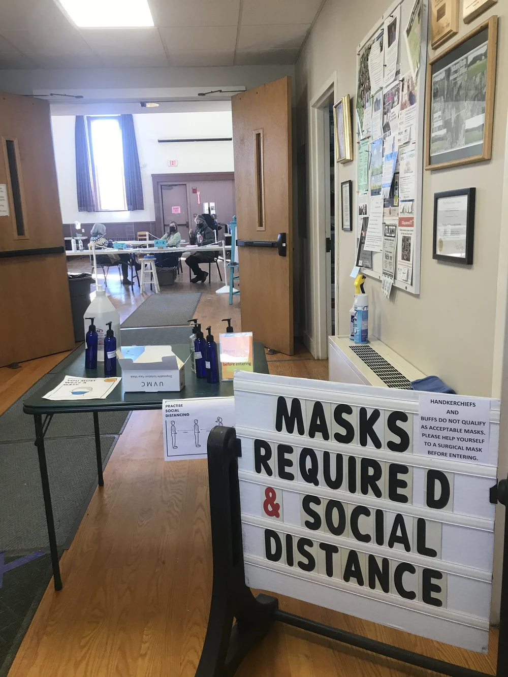 COVID precautions in place at Hinesburg Town Hall. (Meg Little Reilly/Community News Service)