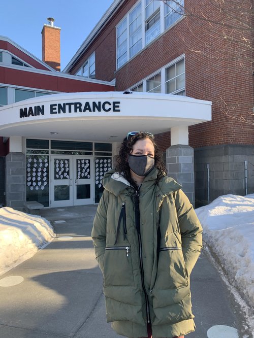 Kat O’Neill, after casting her ballot in Waterbury this afternoon. (Jenny Koppang/Community News Service)