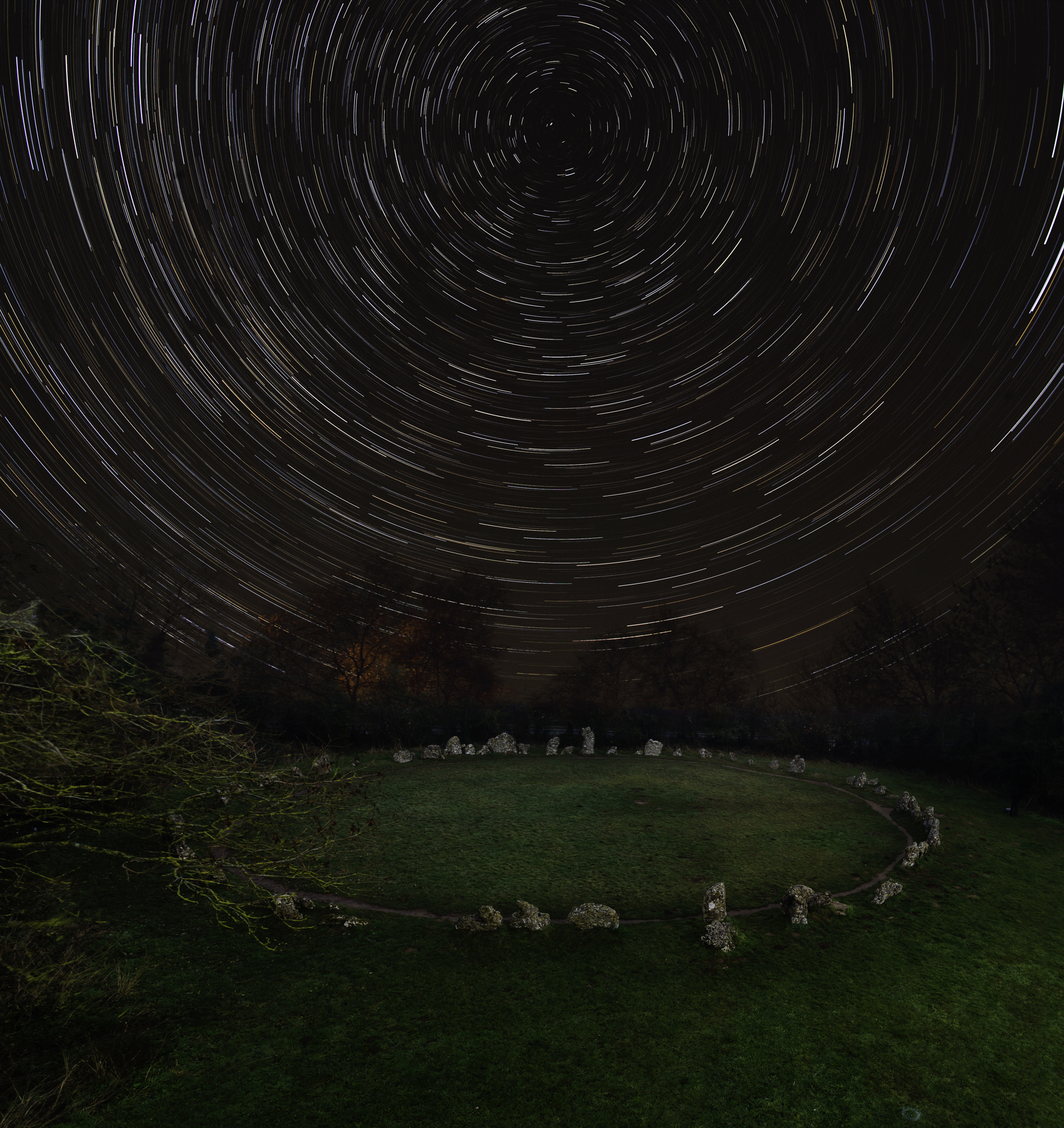 Rollright stone circle, at night.