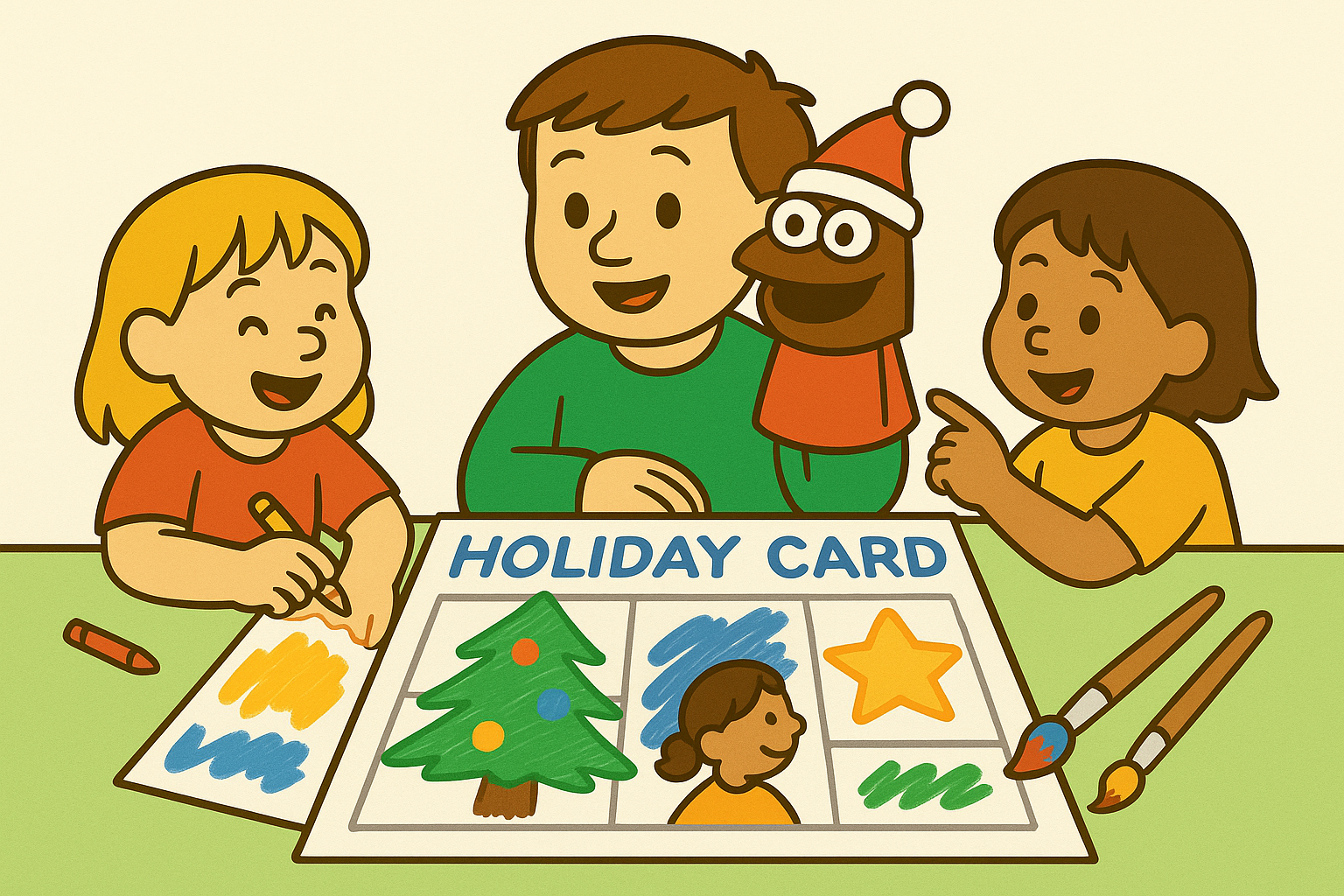 Family Holiday Card Ideas With Puppets or Art