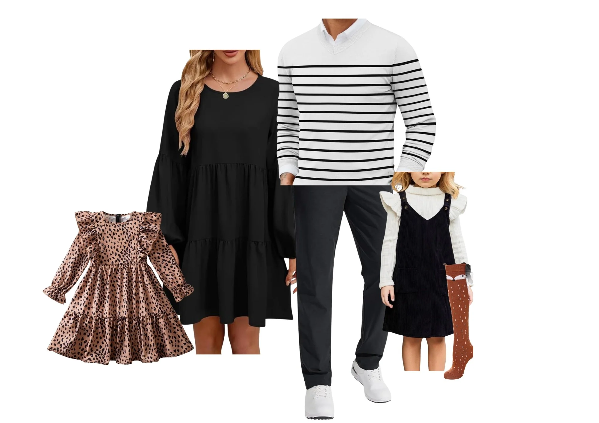 Family photo outfit colors with leopard, rust, black and white