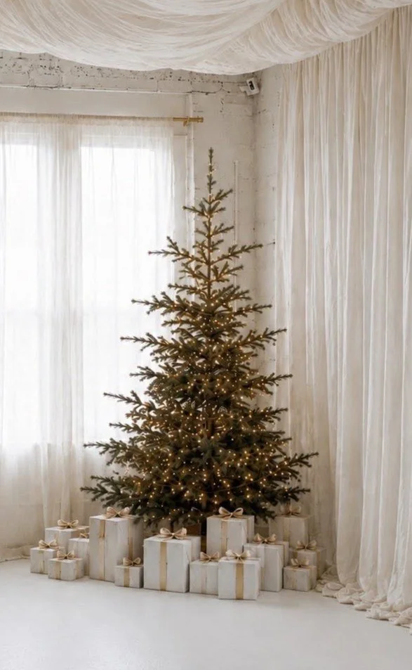 christmas tree set in studio for holiday photoshoots detroit michigan