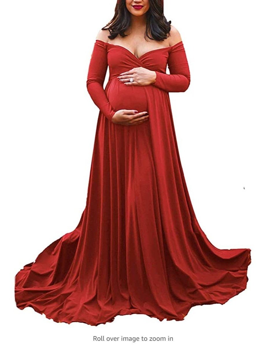 red flowy maternity dress on amazon