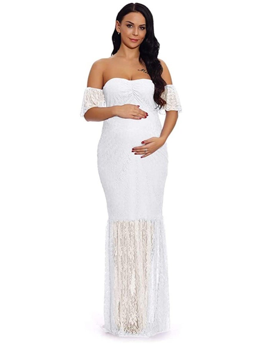 white lacy boho maternity dress