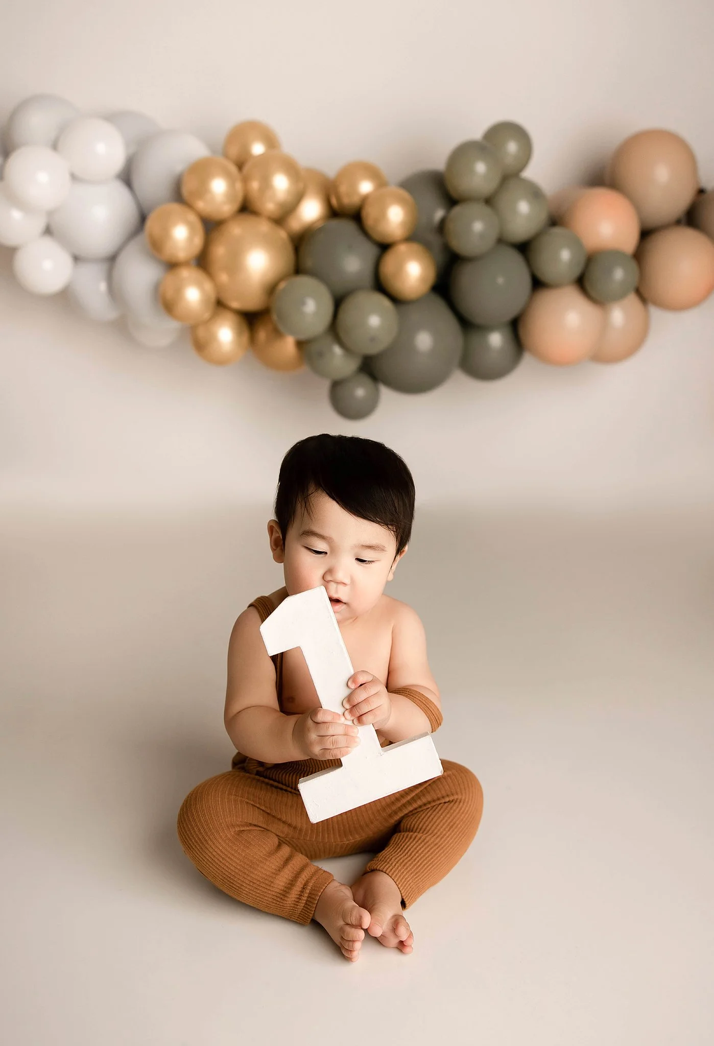 baby boy first birthday outfit linen neutral studio session