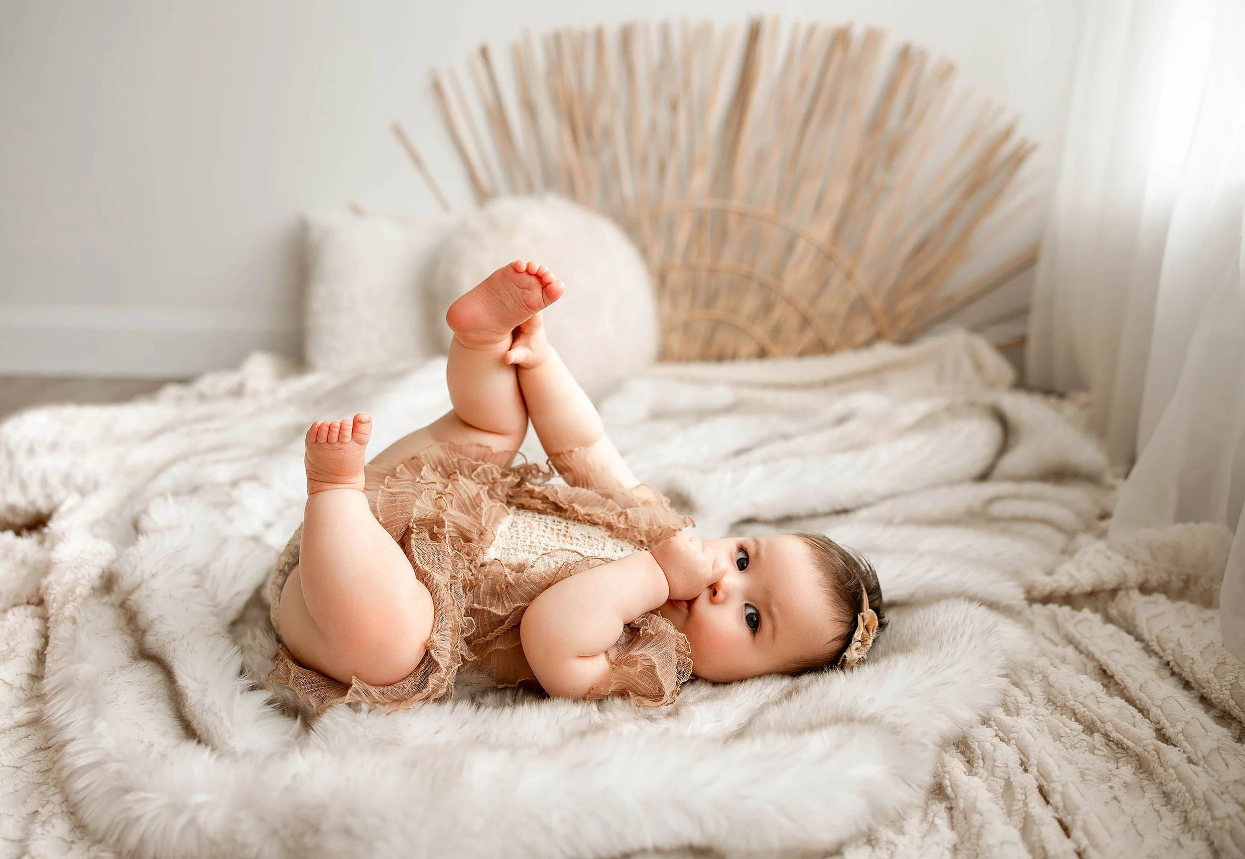 first birthday photoshoot neutral studio baby girl Metro Detroit