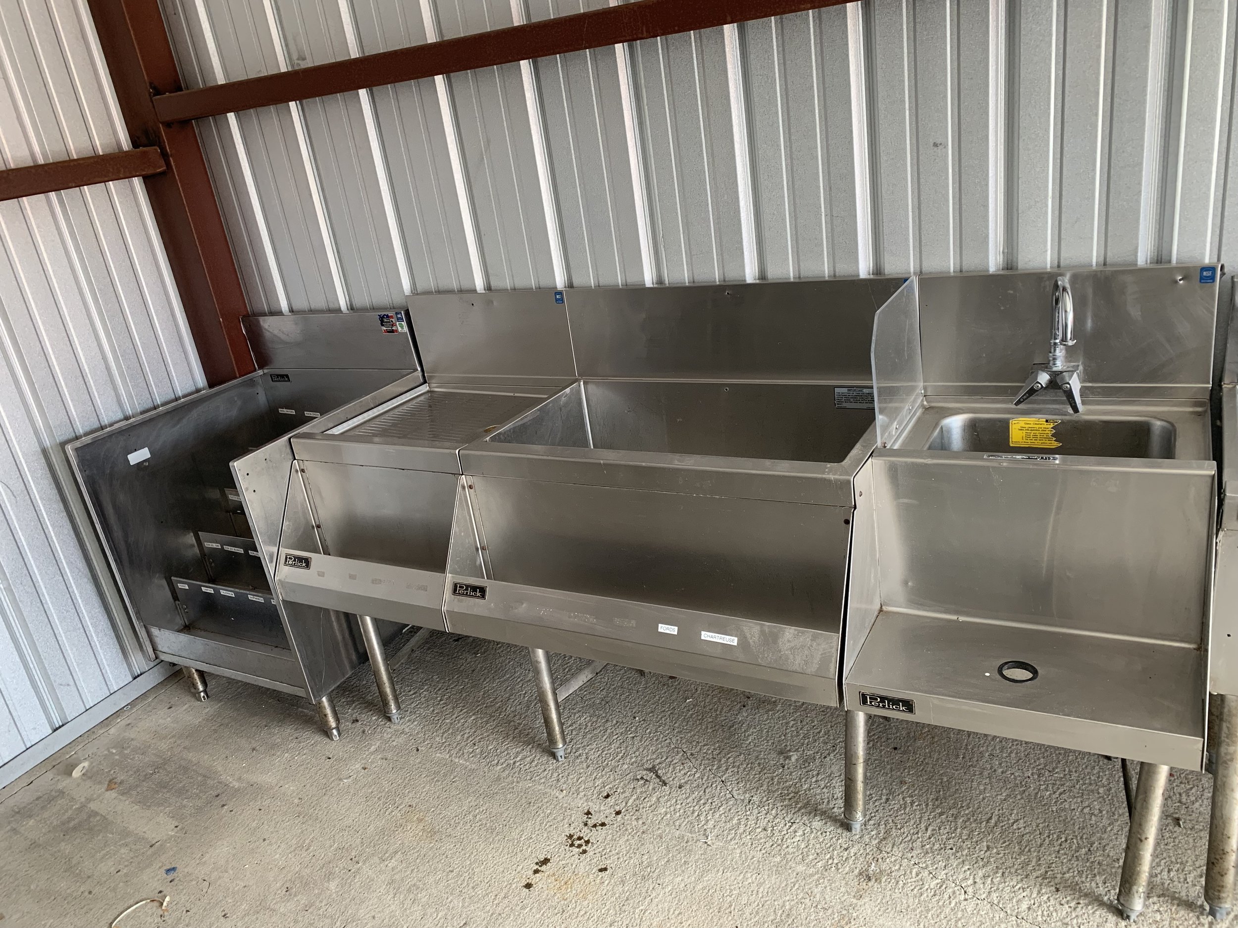 Perlick 24" Liquor Step, Perlick 18" Drainboard, Perlick 30" ice Bin with Built-in Coldplate, Perlick 18" Hand Sink