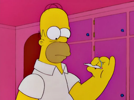 Homor Simpson enjoys a hit of marijuana.