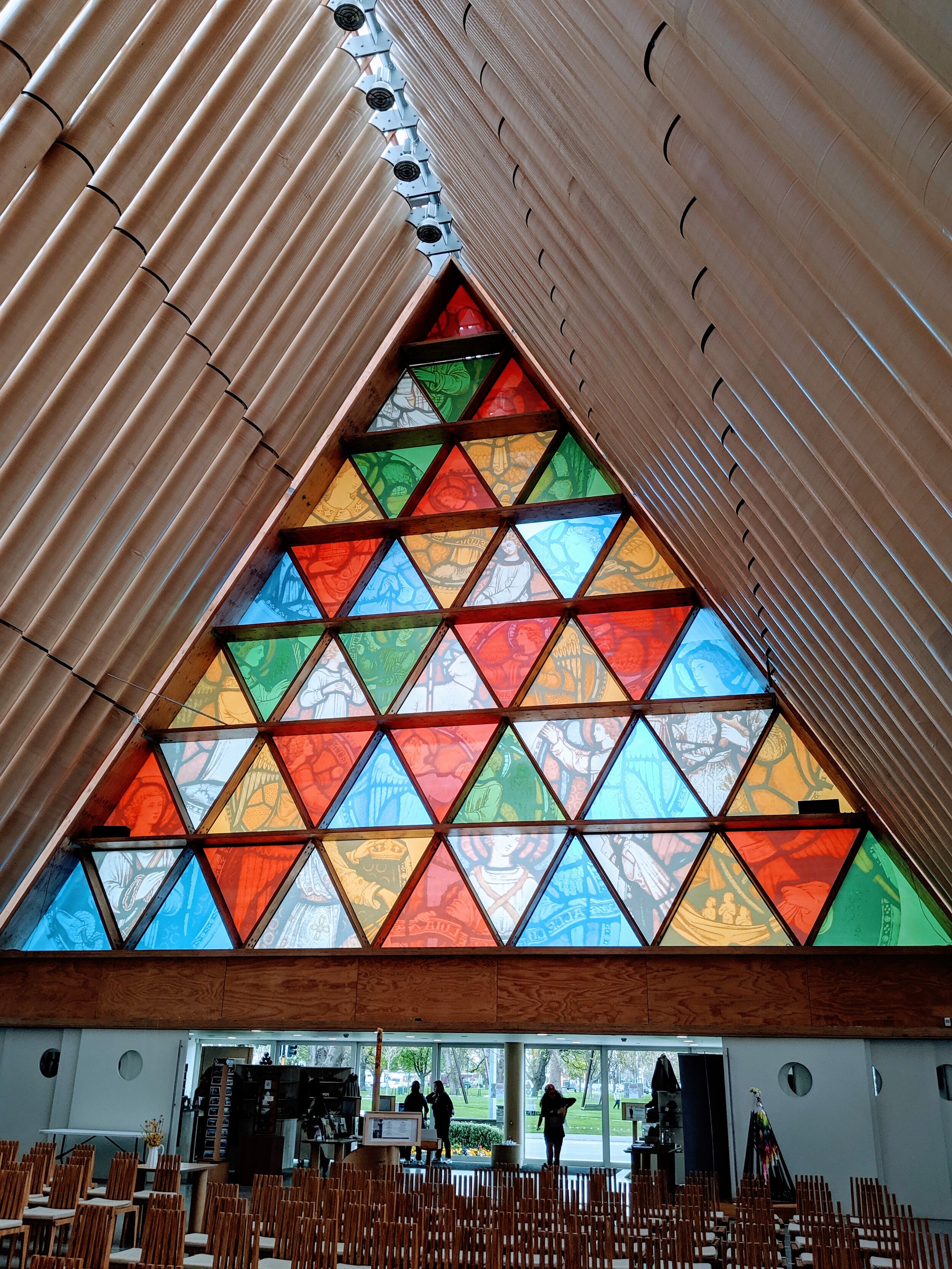  Stained glass window in the Cardboard Cathedral. 