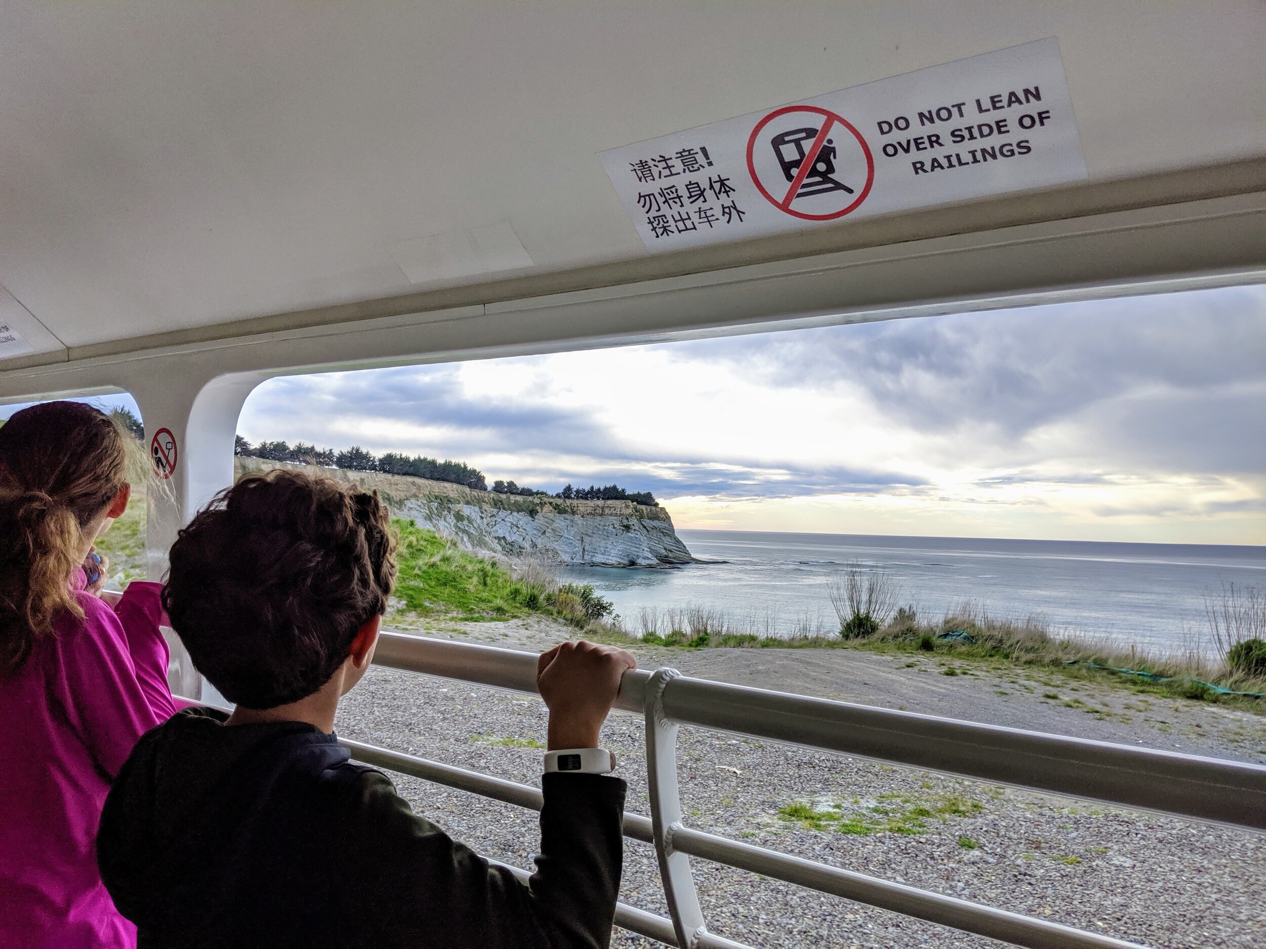  Checking out the scenery from the open air car on the train. 
