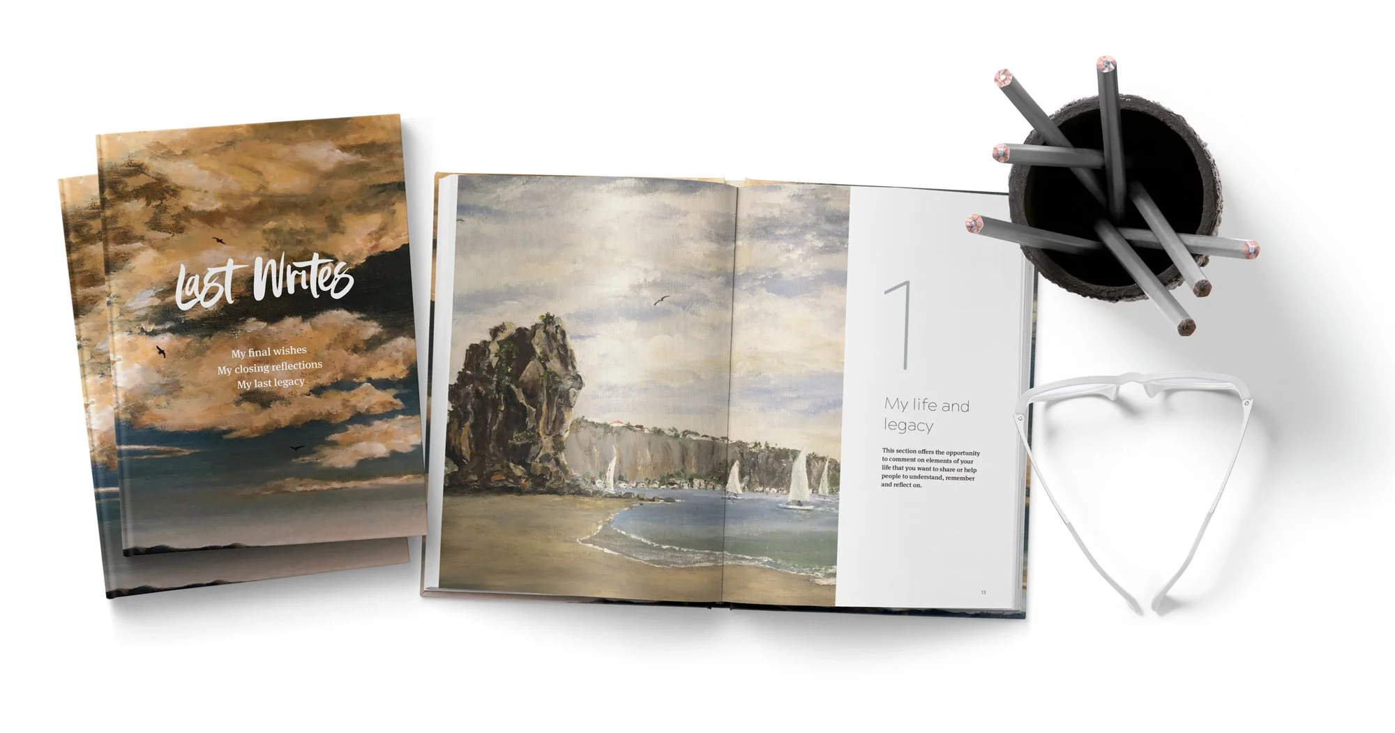 Last-Writes-Hardback-Journal-Open with pencils.jpg