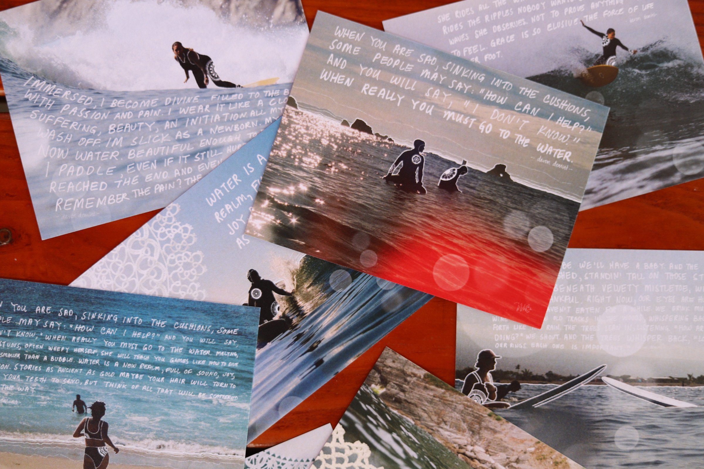 A Series of Women on Waves and Poetry on Postcards