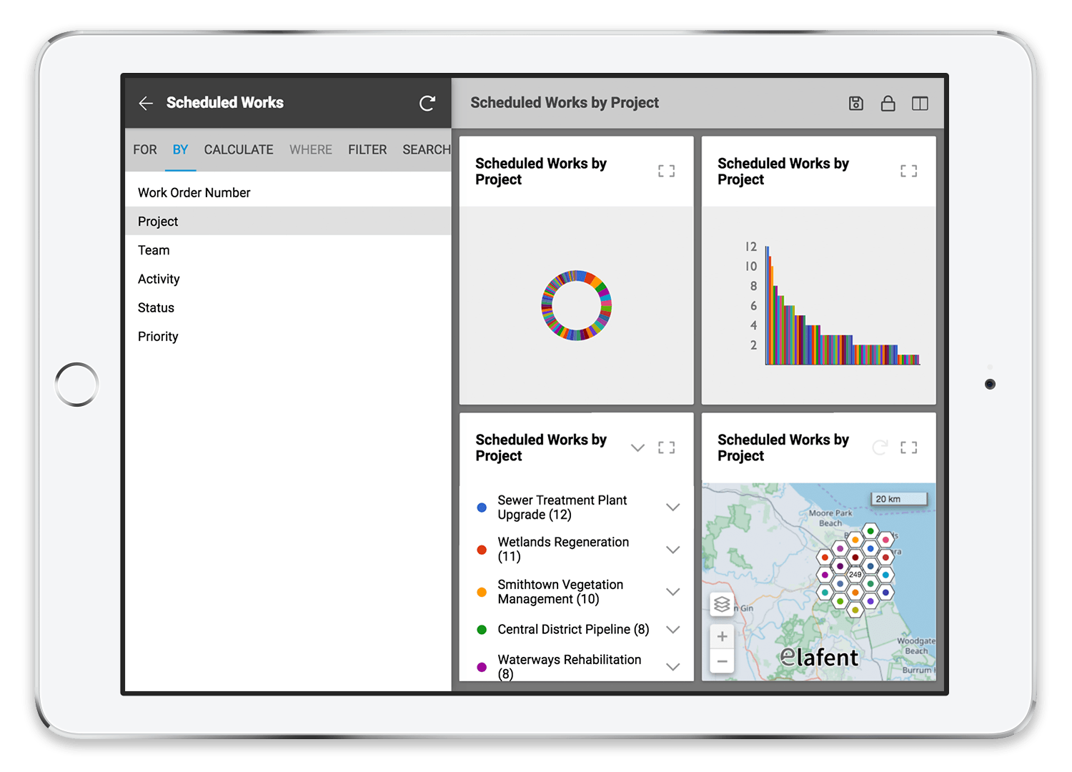  Scheduled works activity data can be visualised in a dynamic dashboard by “ Project " 