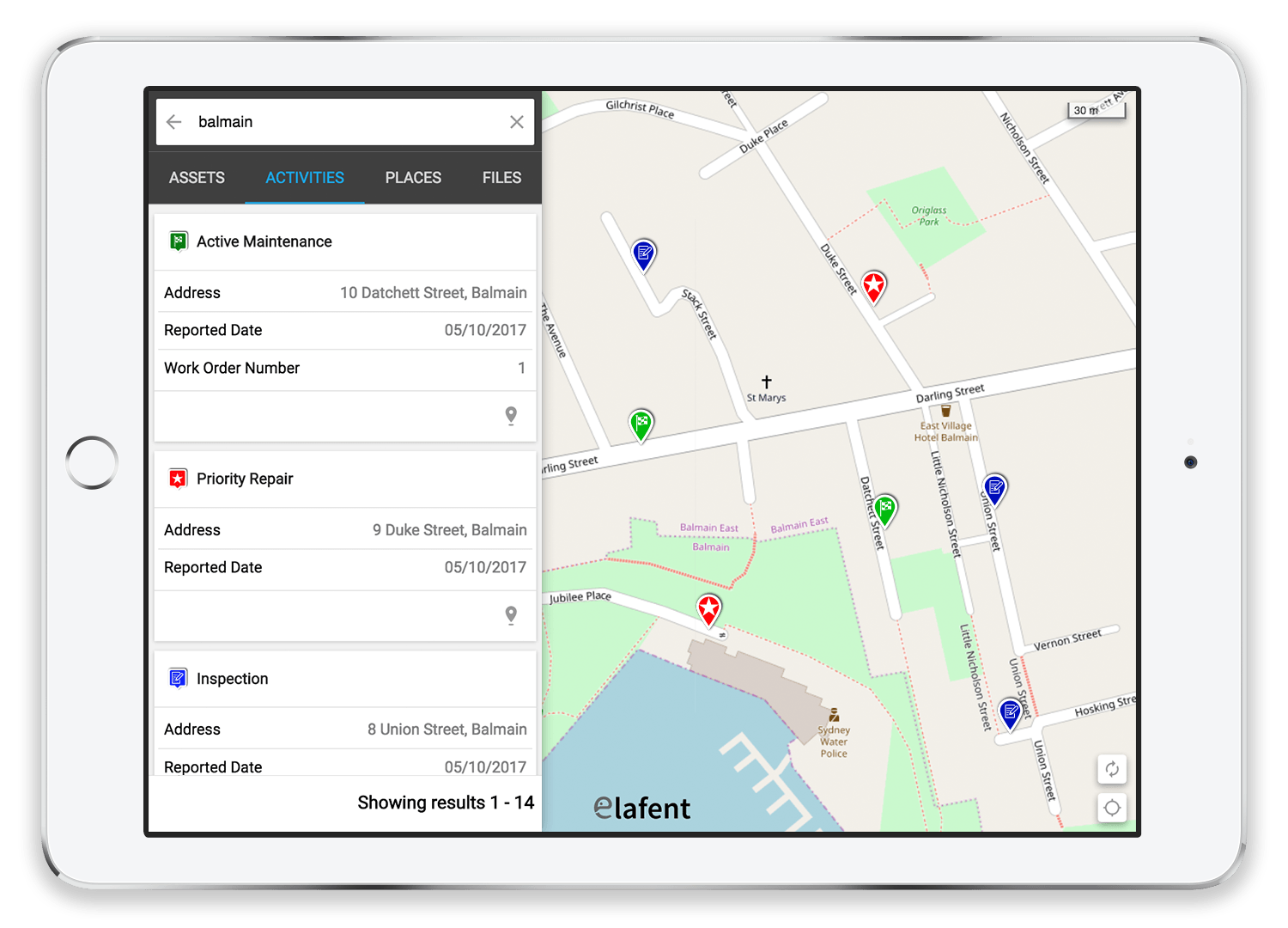  Large volumes of structured, semi structured and unstructured operational information can be effortlessly searched across through the&nbsp; Elafent app  