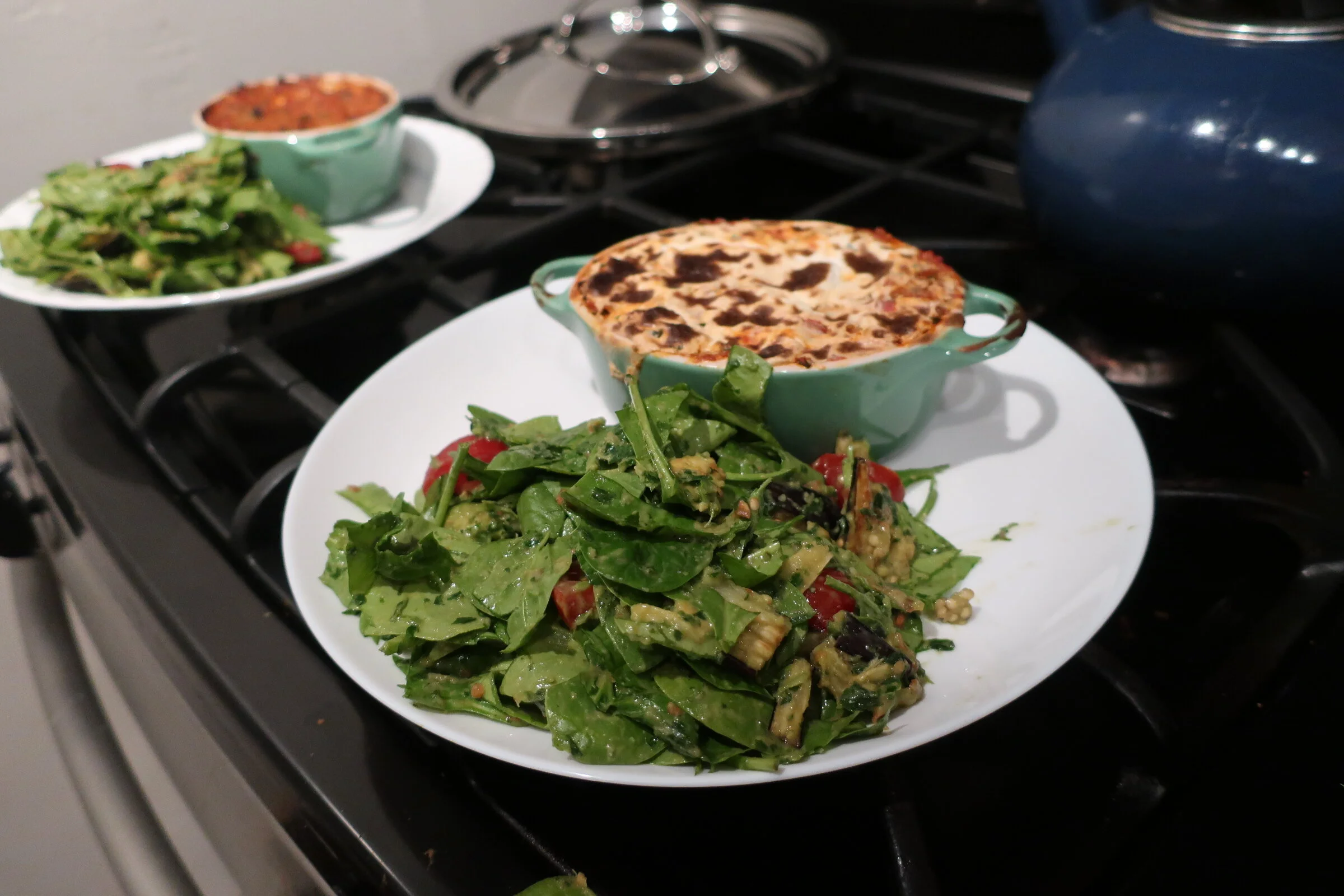 vegetable "lasagna" with chopped salad with creamy herb dressing 