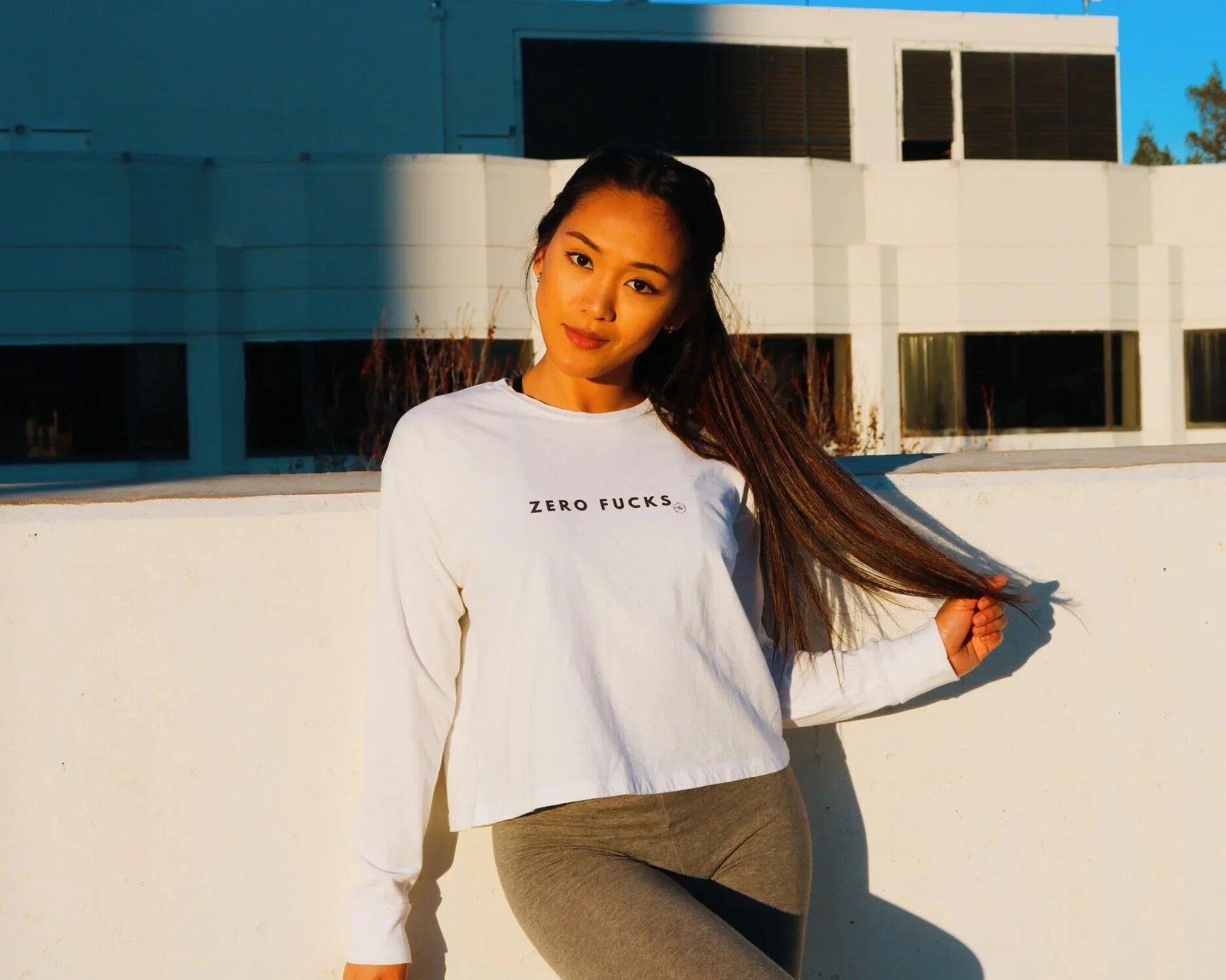 “Zero Fucks” Long Sleeve Crop Top