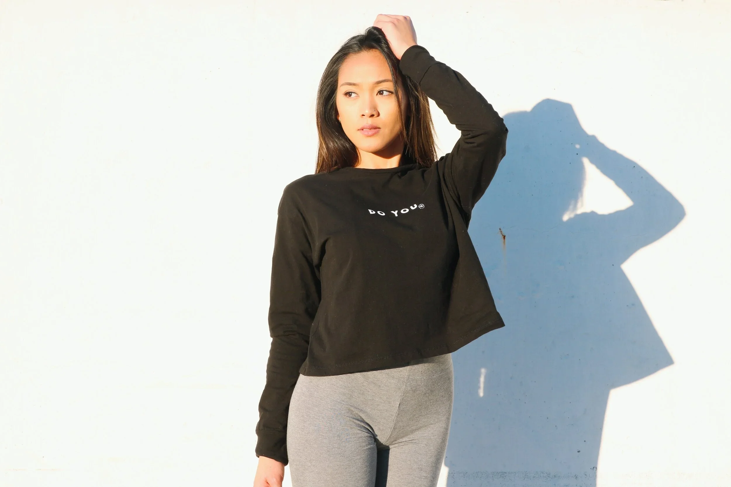 Black “Do You” Long Sleeve Crop Top