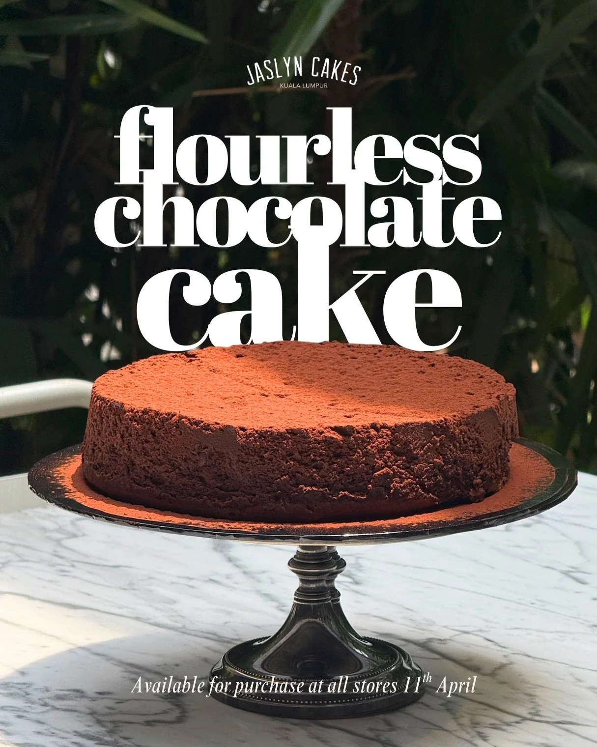 📣 Introducing the latest addition to the Jaslyn Cakes family: the&nbsp;Flourless Chocolate Cake! 🌟

Fudgy, indulgent and gluten-free! Served with a light dollop of mascarpone cream for the perfect finish. 💫

A true moment for chocolate purists! 😍